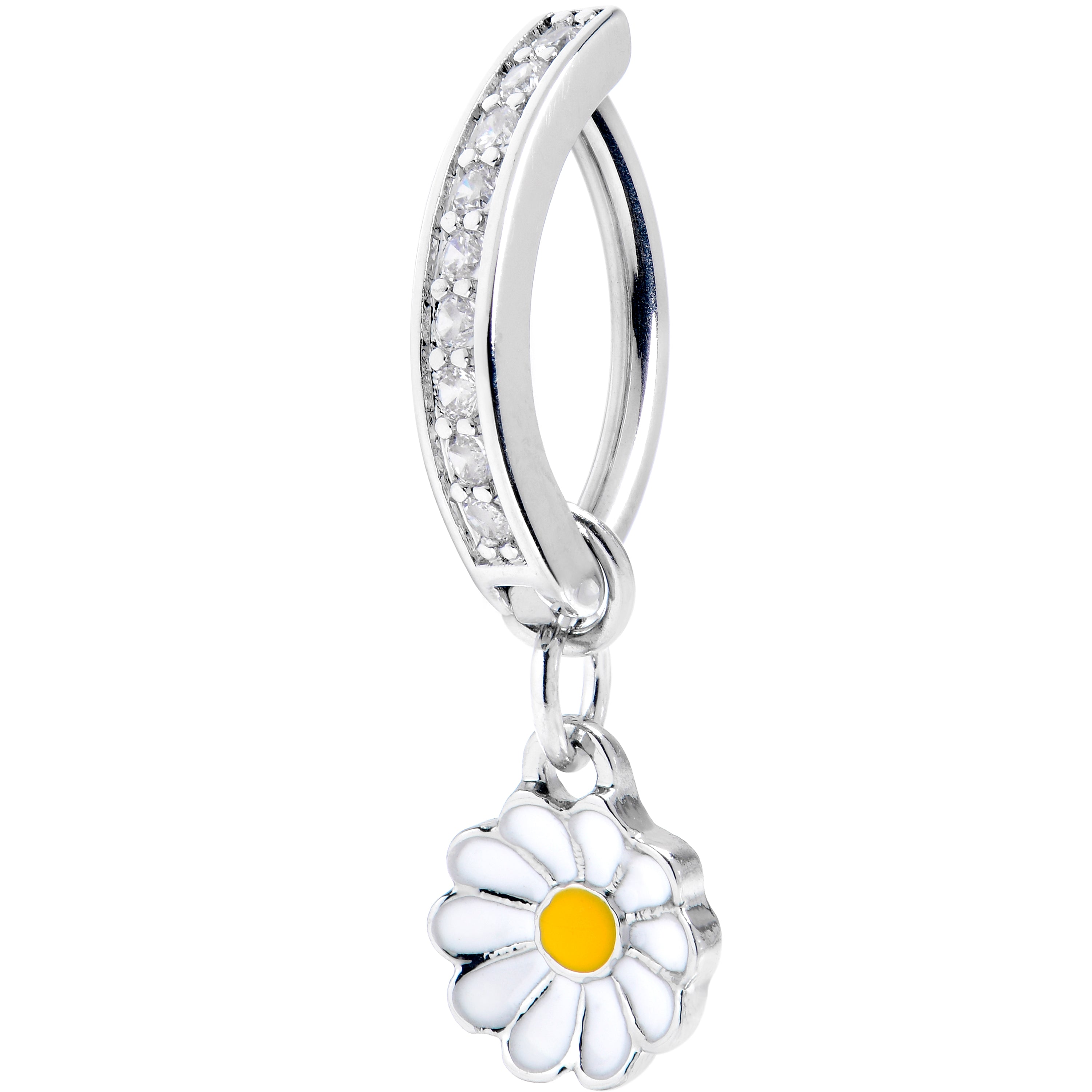 14 Gauge 3/8 Clear Gem Grade 23 Titanium Daisy Dangle Hinged Hoop Belly Ring