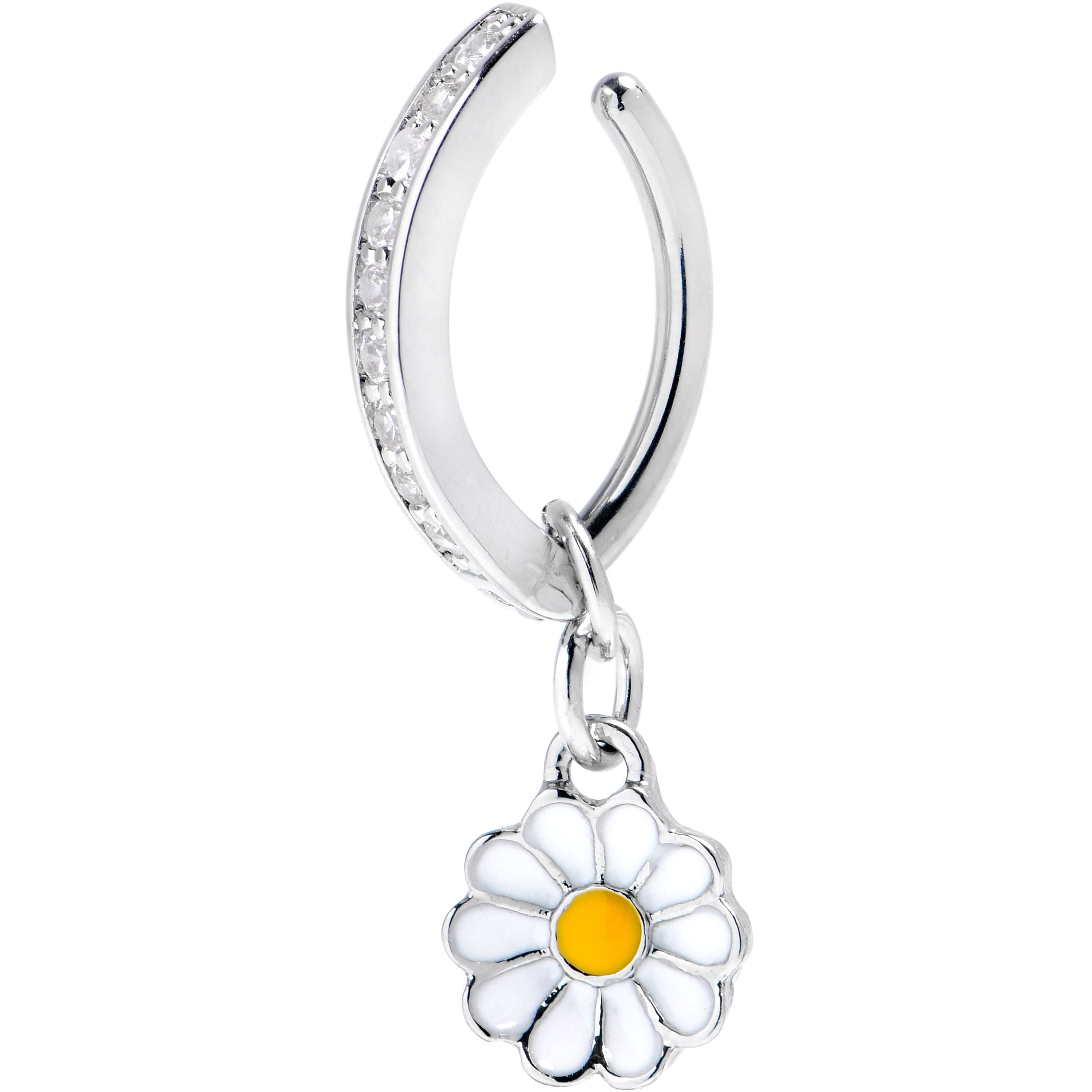 14 Gauge 3/8 Clear Gem Grade 23 Titanium Daisy Dangle Hinged Hoop Belly Ring