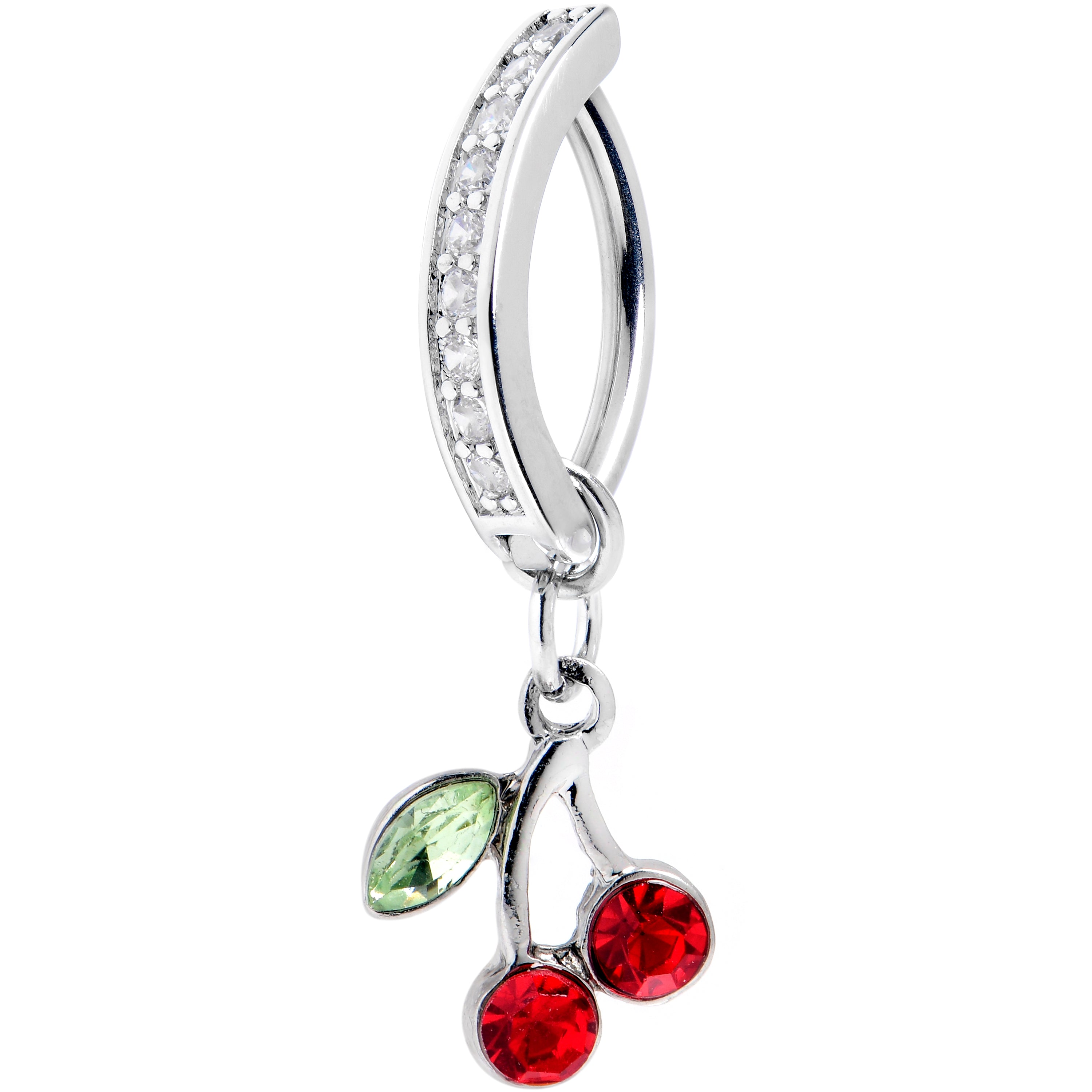 14 Gauge 3/8 Red Gem Grade 23 Titanium Cherry Dangle Hinged Hoop Belly Ring