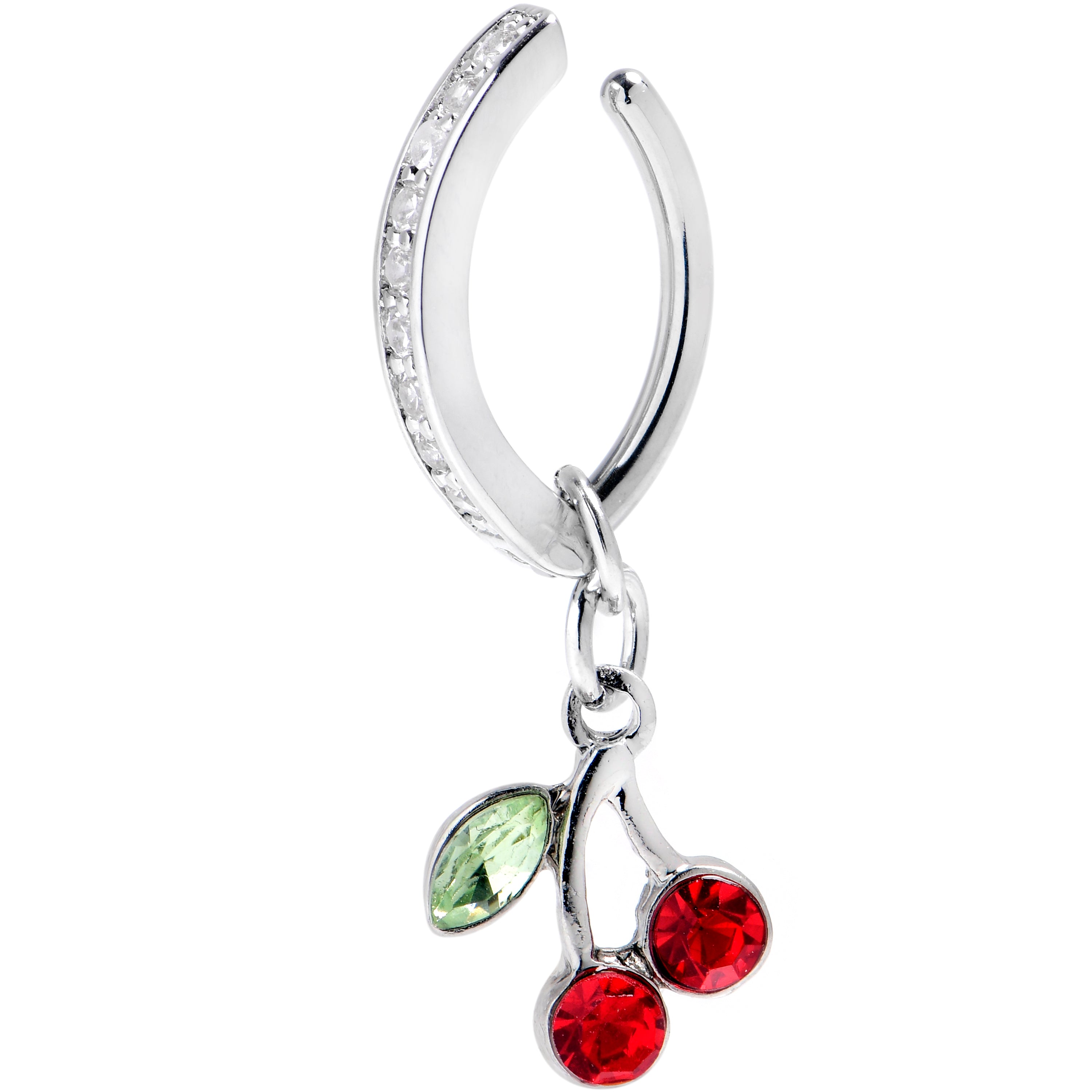 14 Gauge 3/8 Red Gem Grade 23 Titanium Cherry Dangle Hinged Hoop Belly Ring