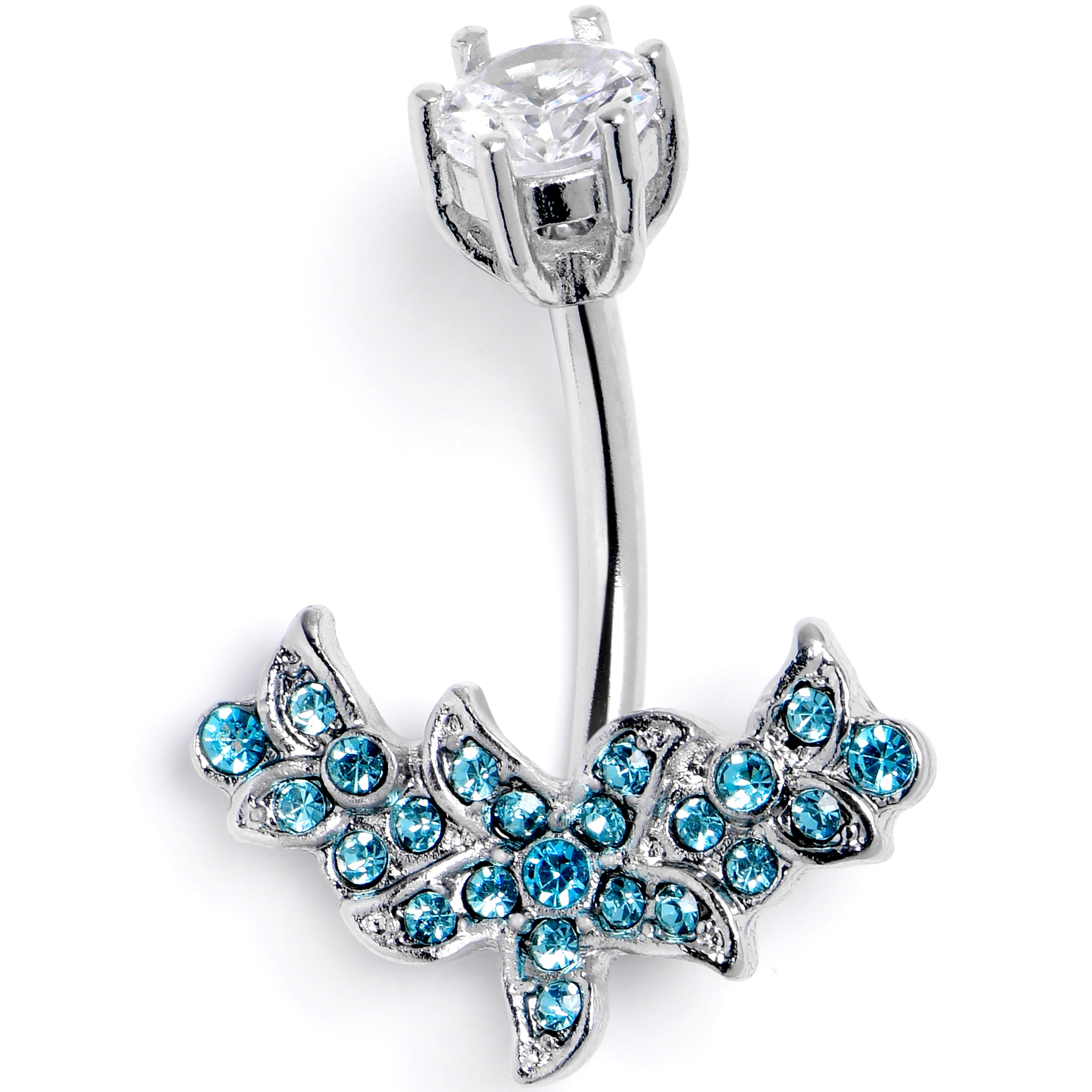 Clear Blue Gem Flower Garland Double Mount Belly Ring