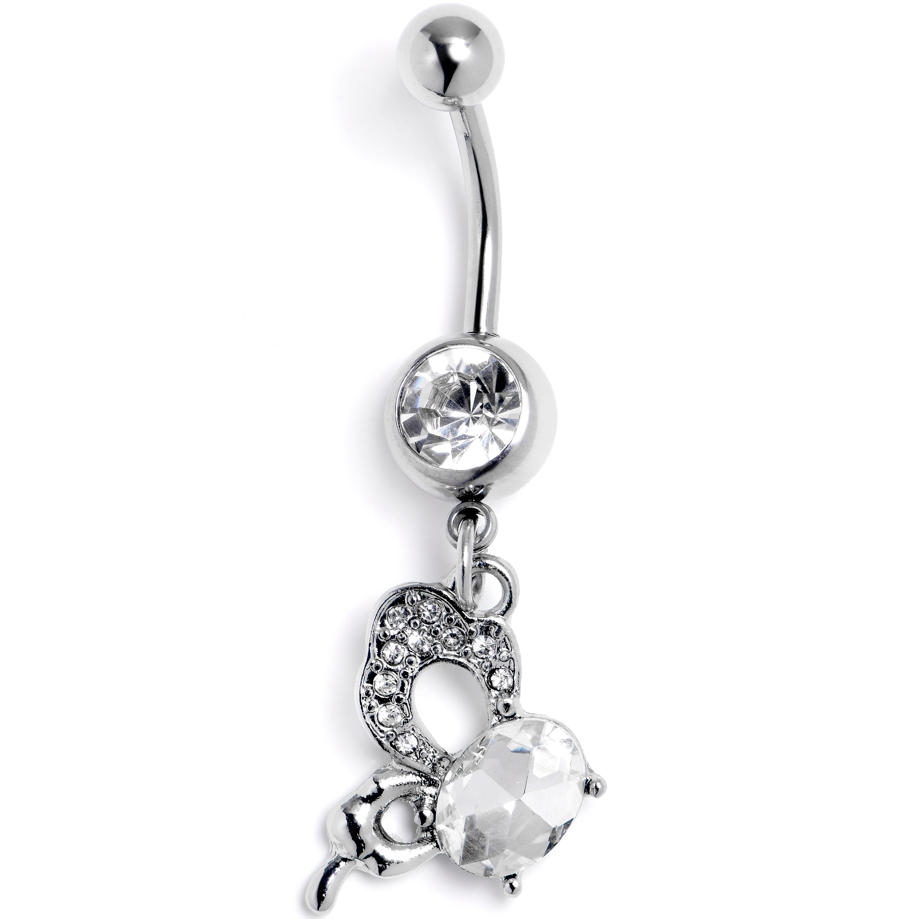 Clear CZ Gem Abstract Style Butterfly Dangle Belly Ring