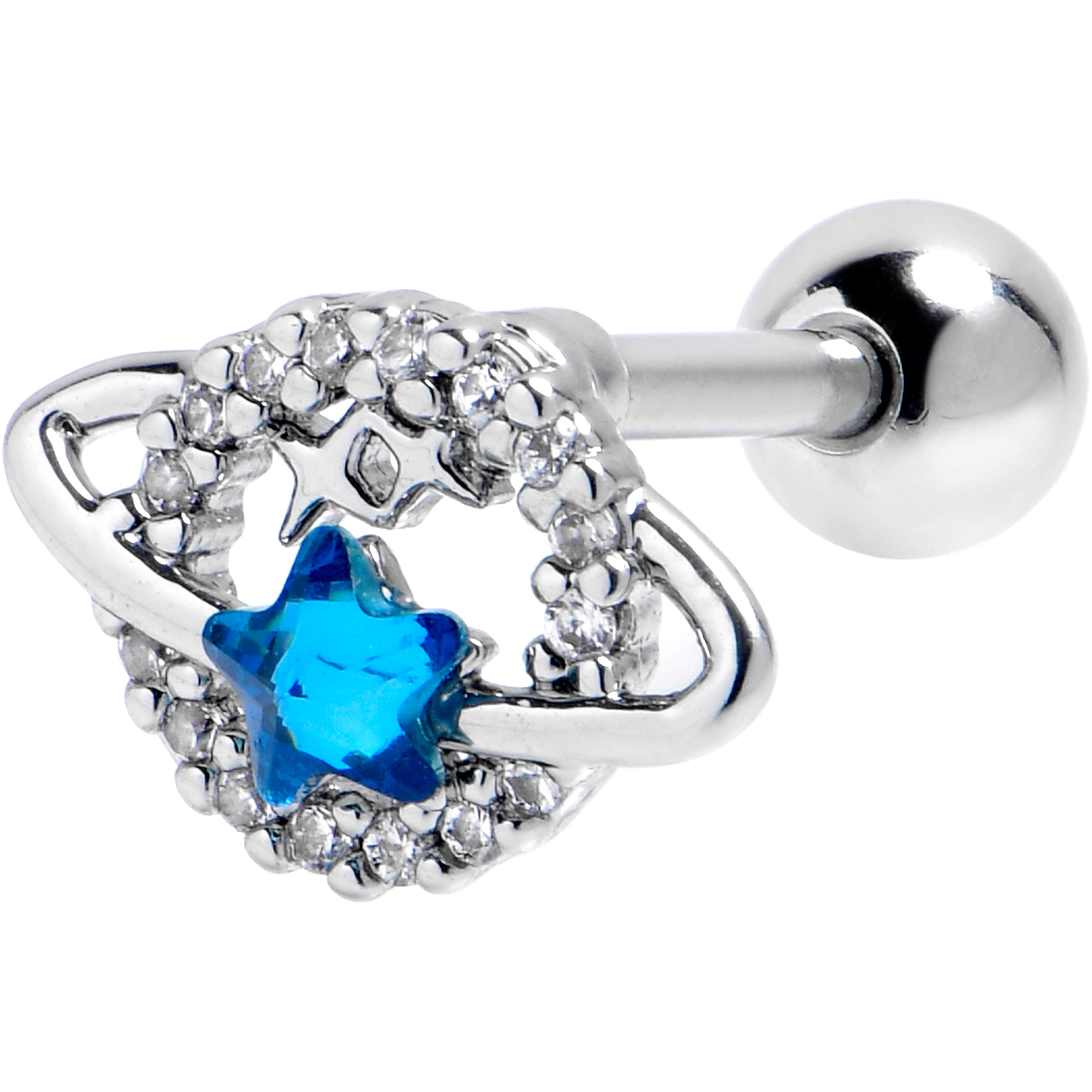 16 Gauge 1/4 Blue Gem Glam Planet Saturn Star Cartilage Tragus Earring