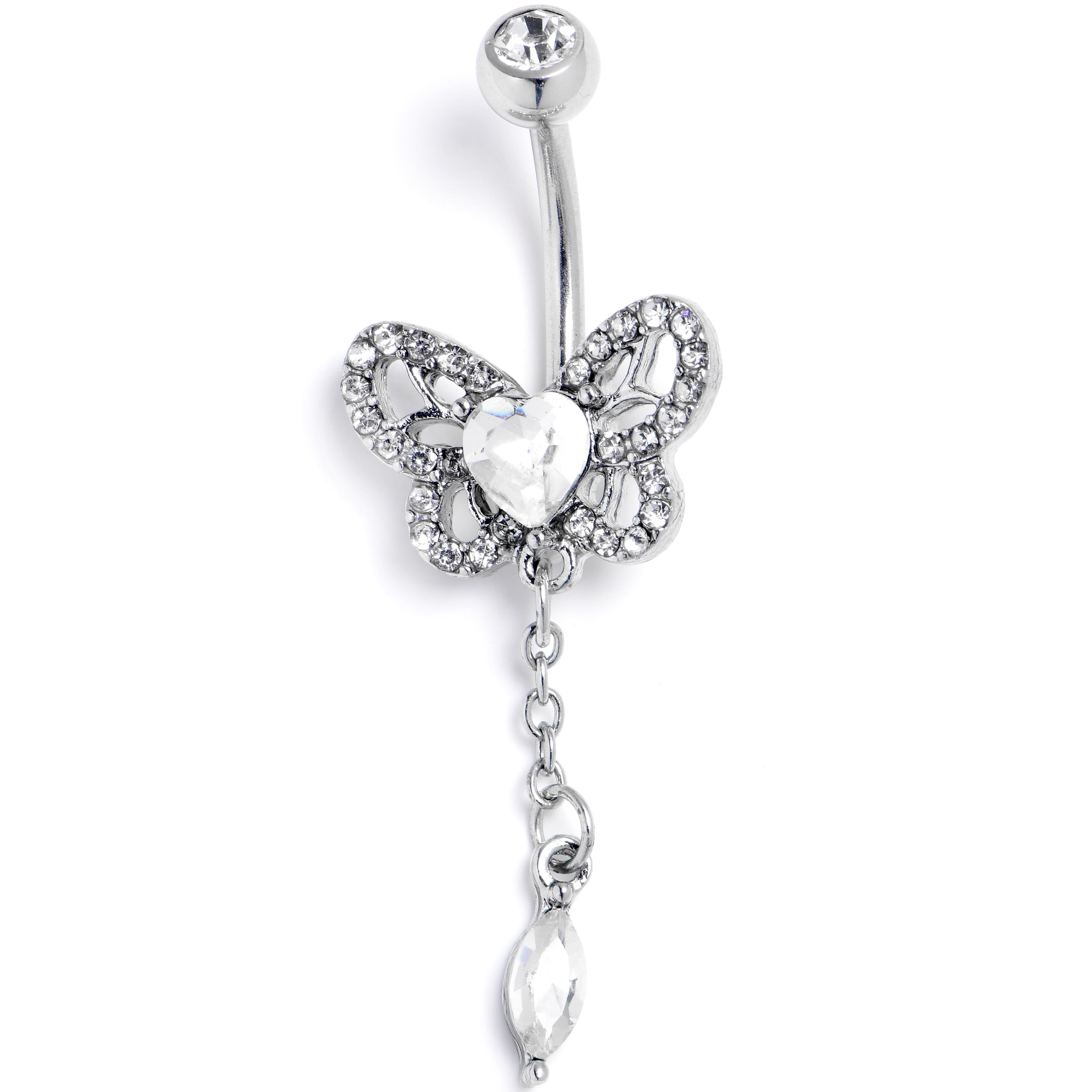 Clear Gem Whimsical Butterfly Dangle Belly Ring