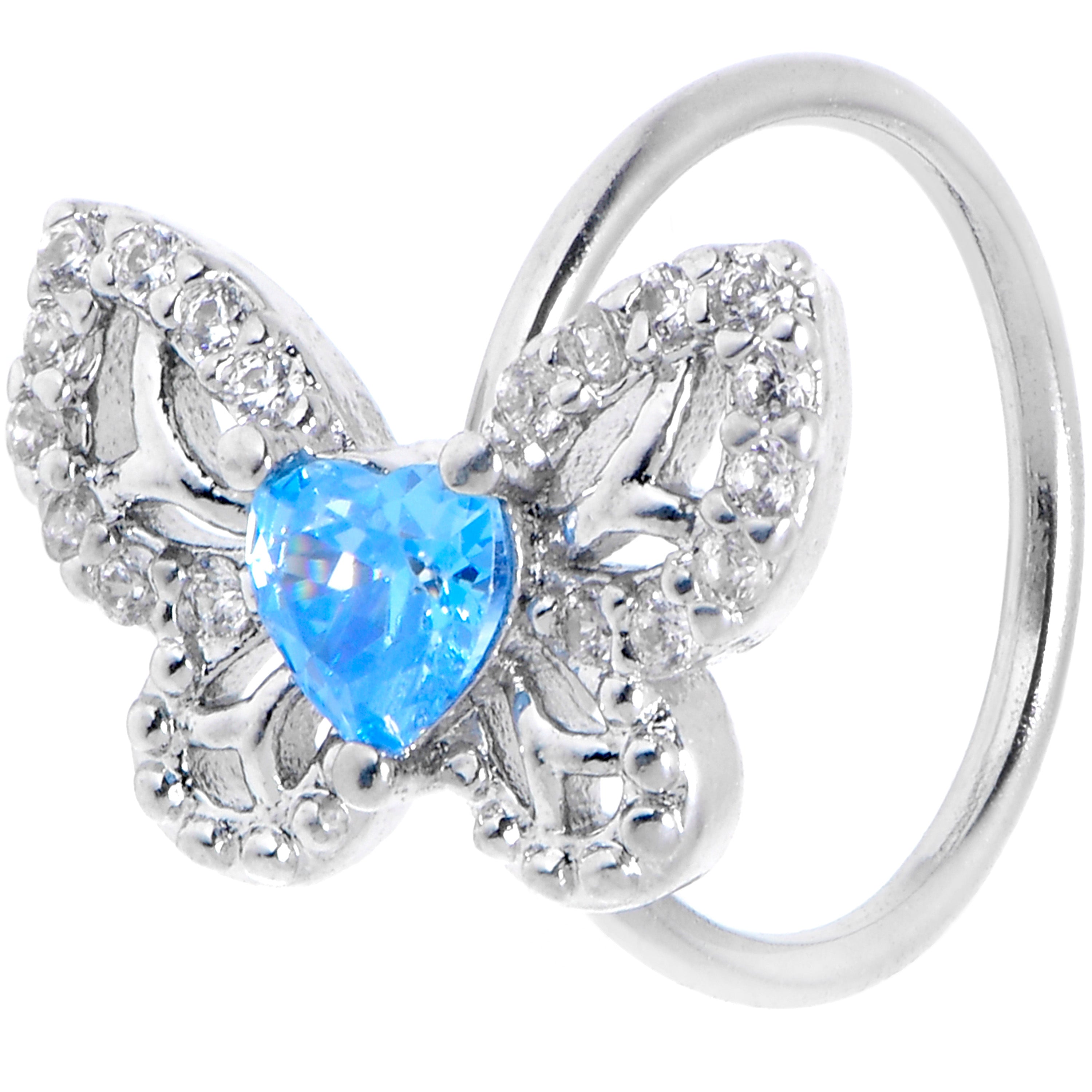 20 Gauge 5/16 Clear Blue Gem Butterfly Delight Nose Hoop