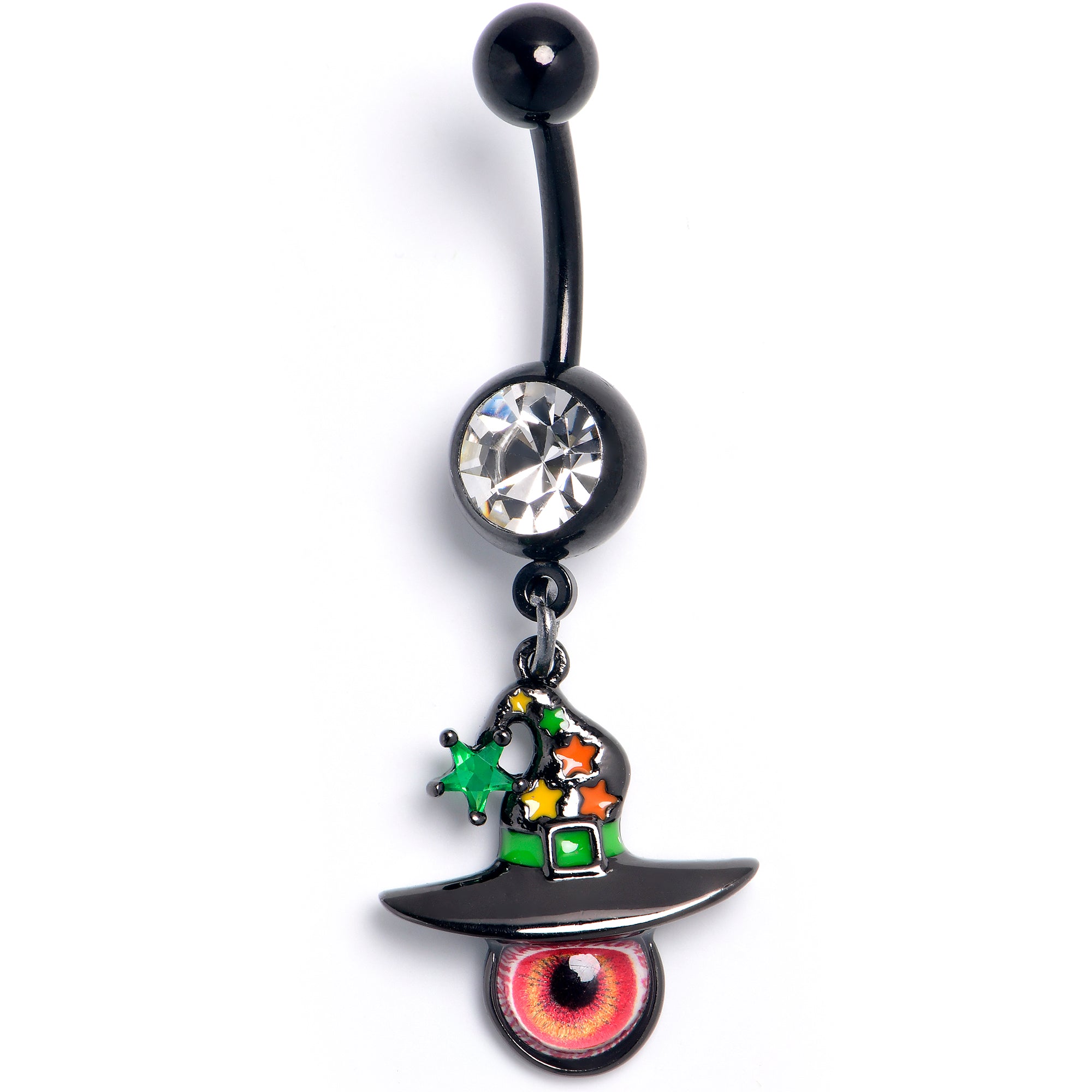 Black Red Eye Witch Hat Dangle Belly Ring