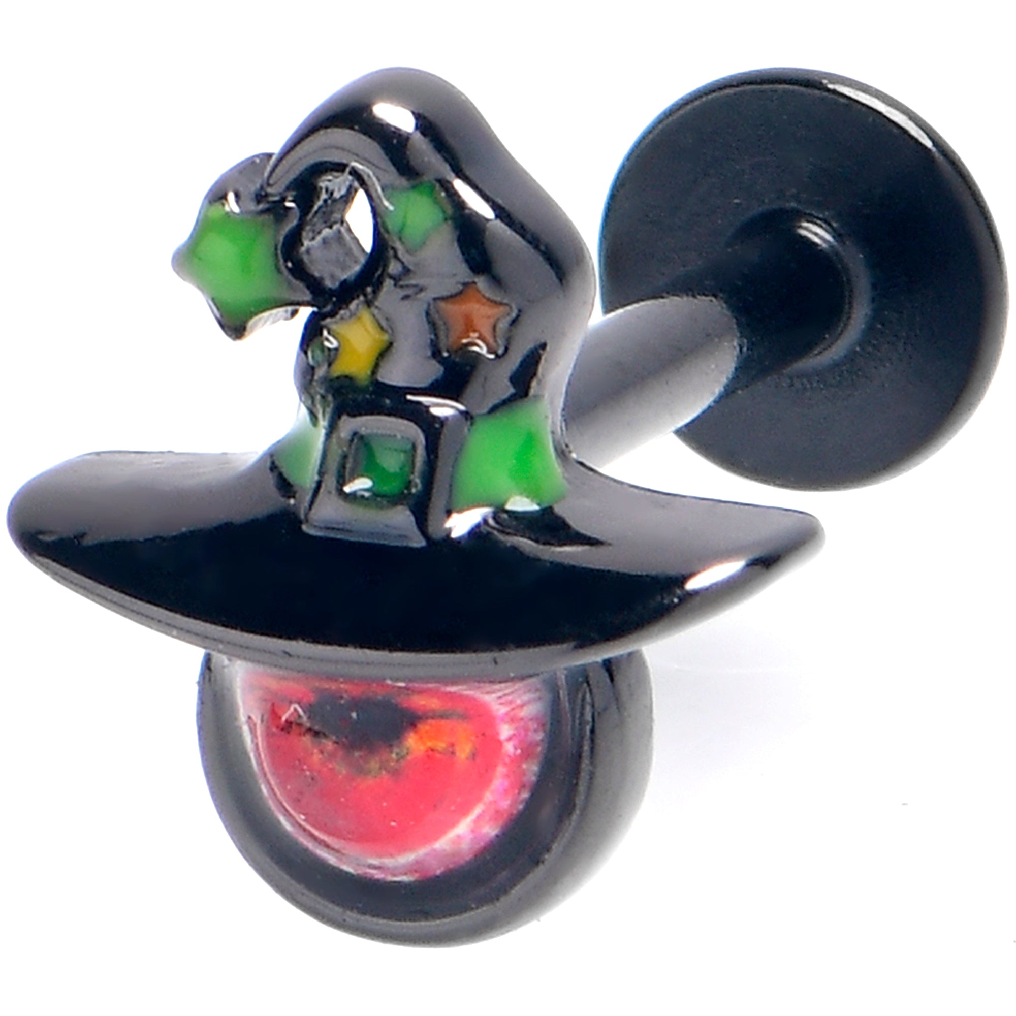 16 Gauge 5/16  Black Red Eye Witch Hat Labret Monroe Tragus