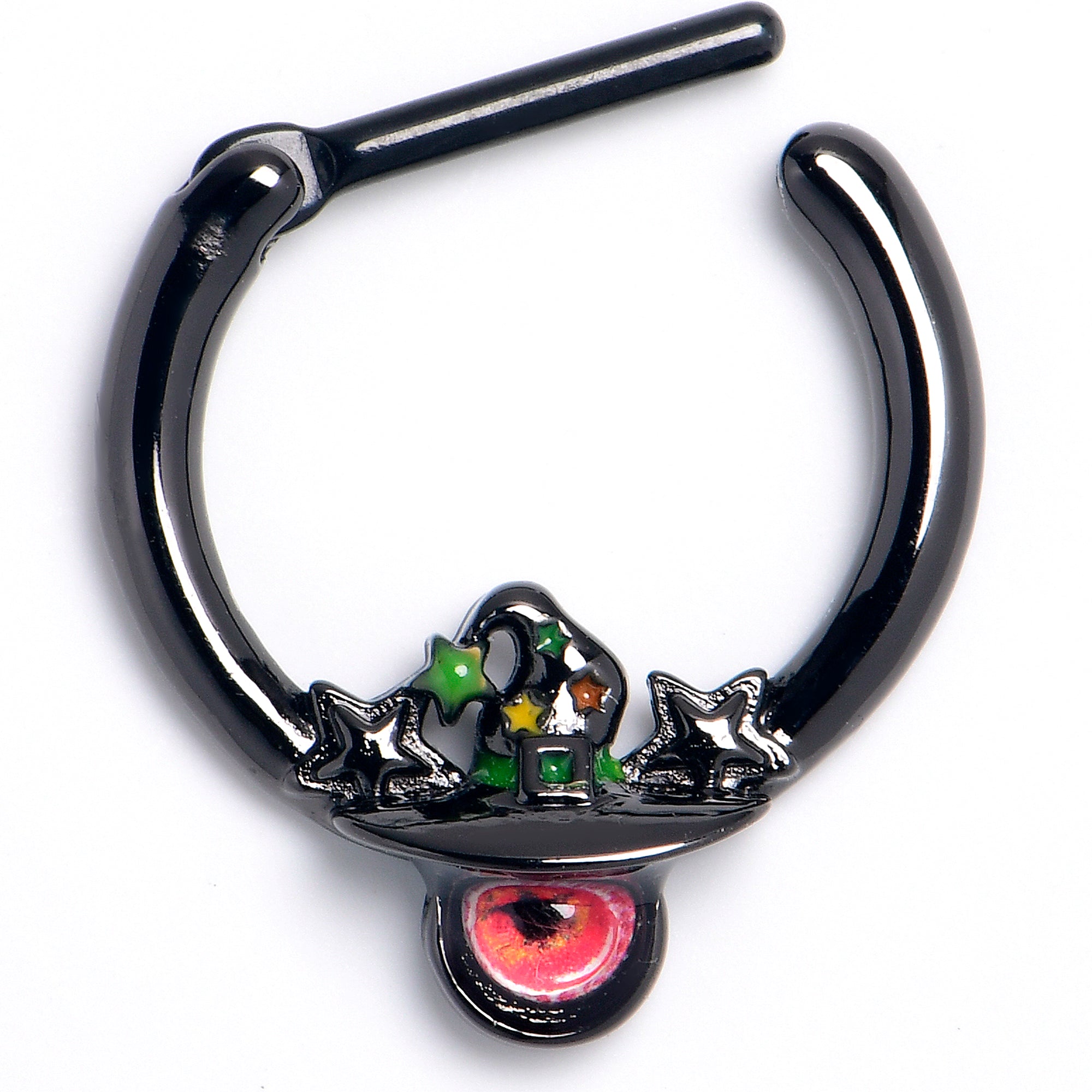 16 Gauge 5/16 Black Red Eye Witch Hat Cartilage Clicker