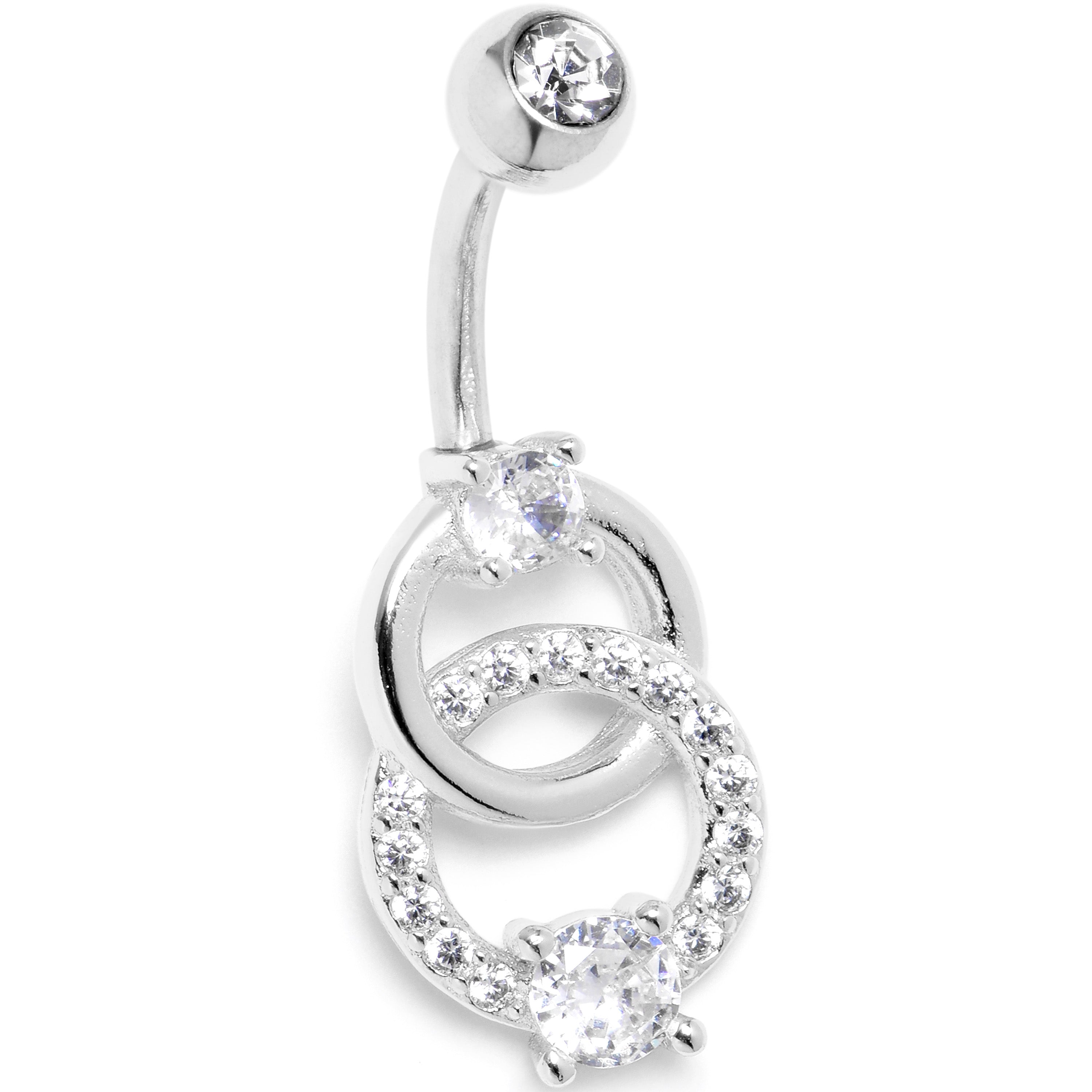 Clear CZ Gem Linked Loops Dangle Belly Ring