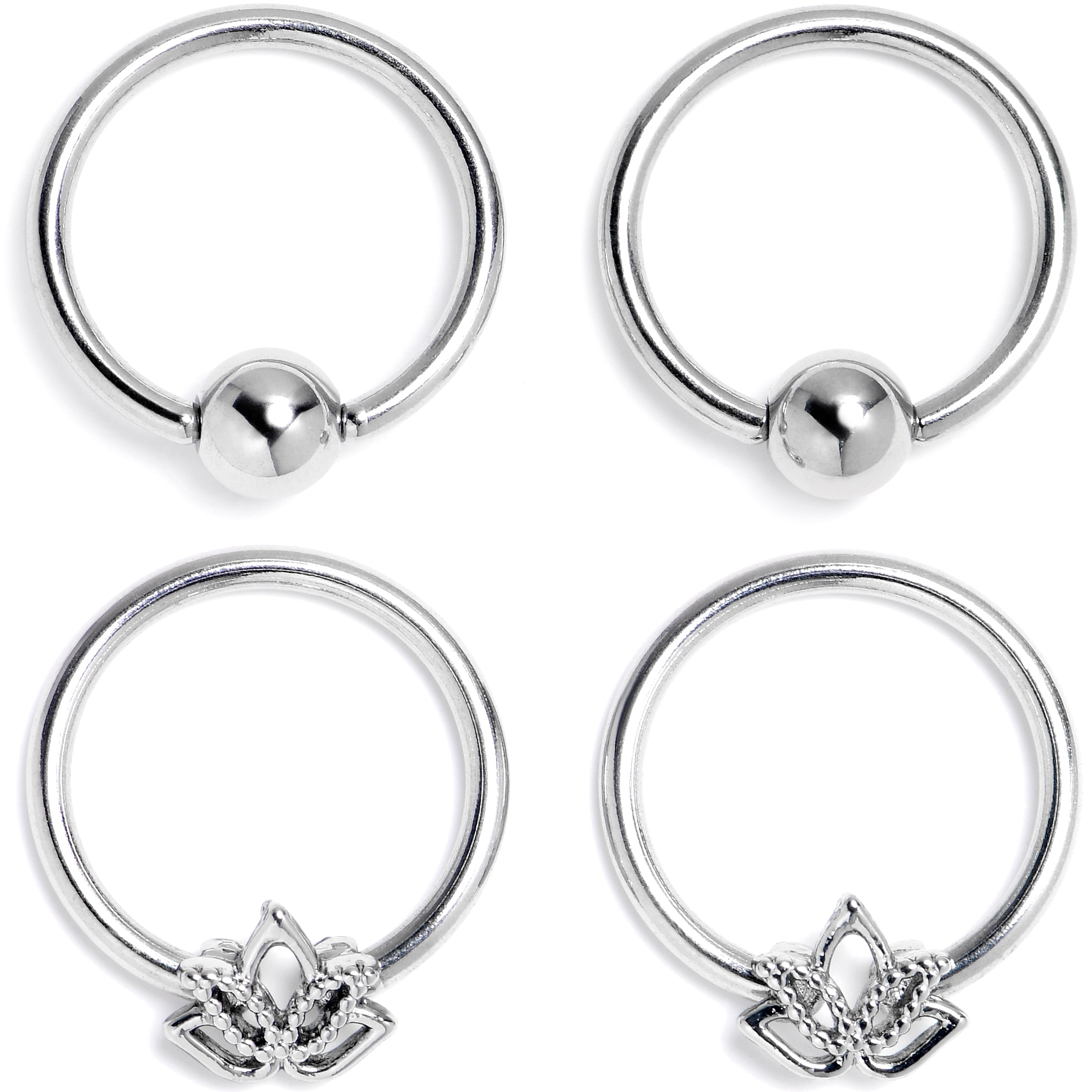 16 Gauge 3/8 Lush Lotus BCR Captive Ring Set of 4