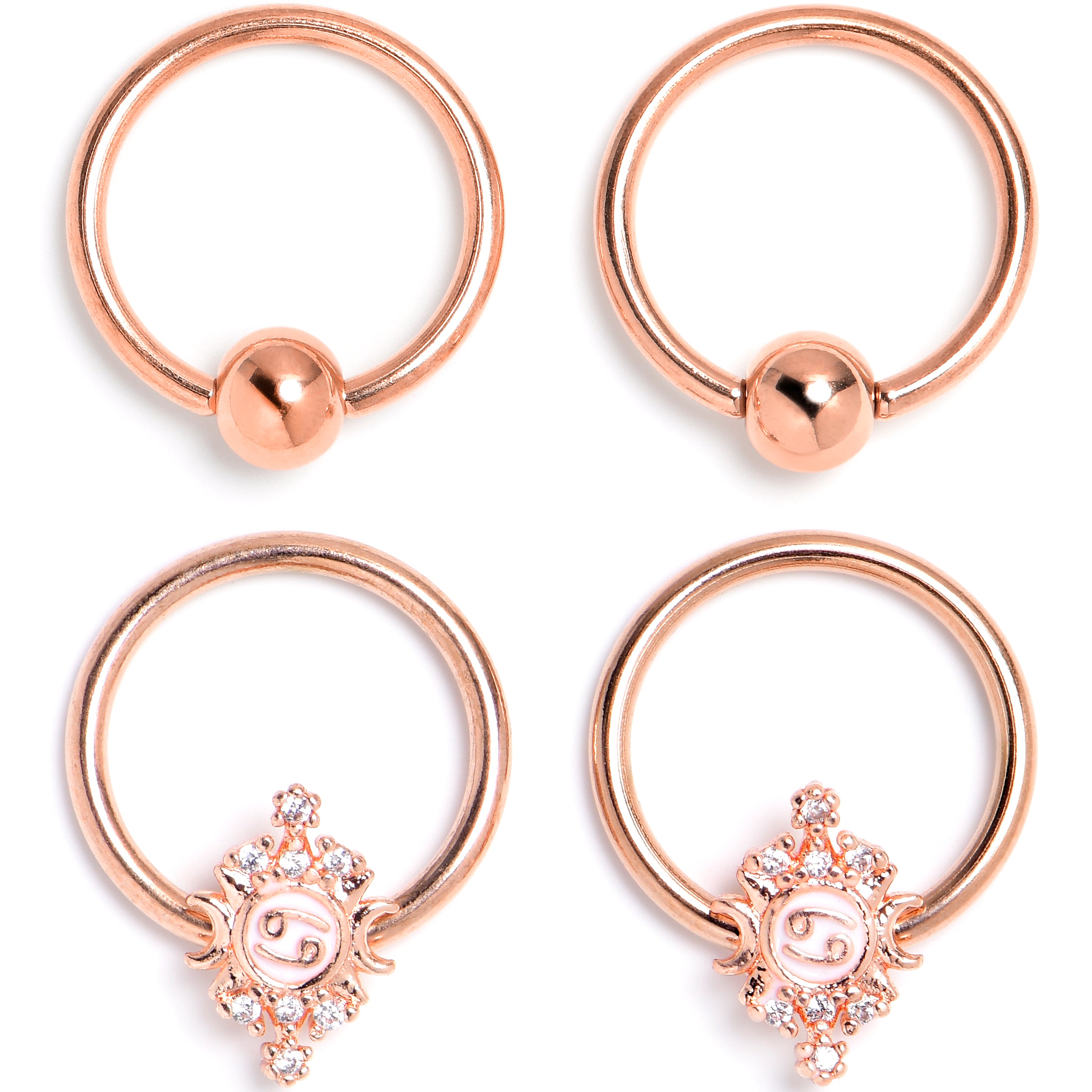 16 Gauge 3/8 Clear Gem Rose Gold Tone Mystical BCR Captive Ring Set of 4