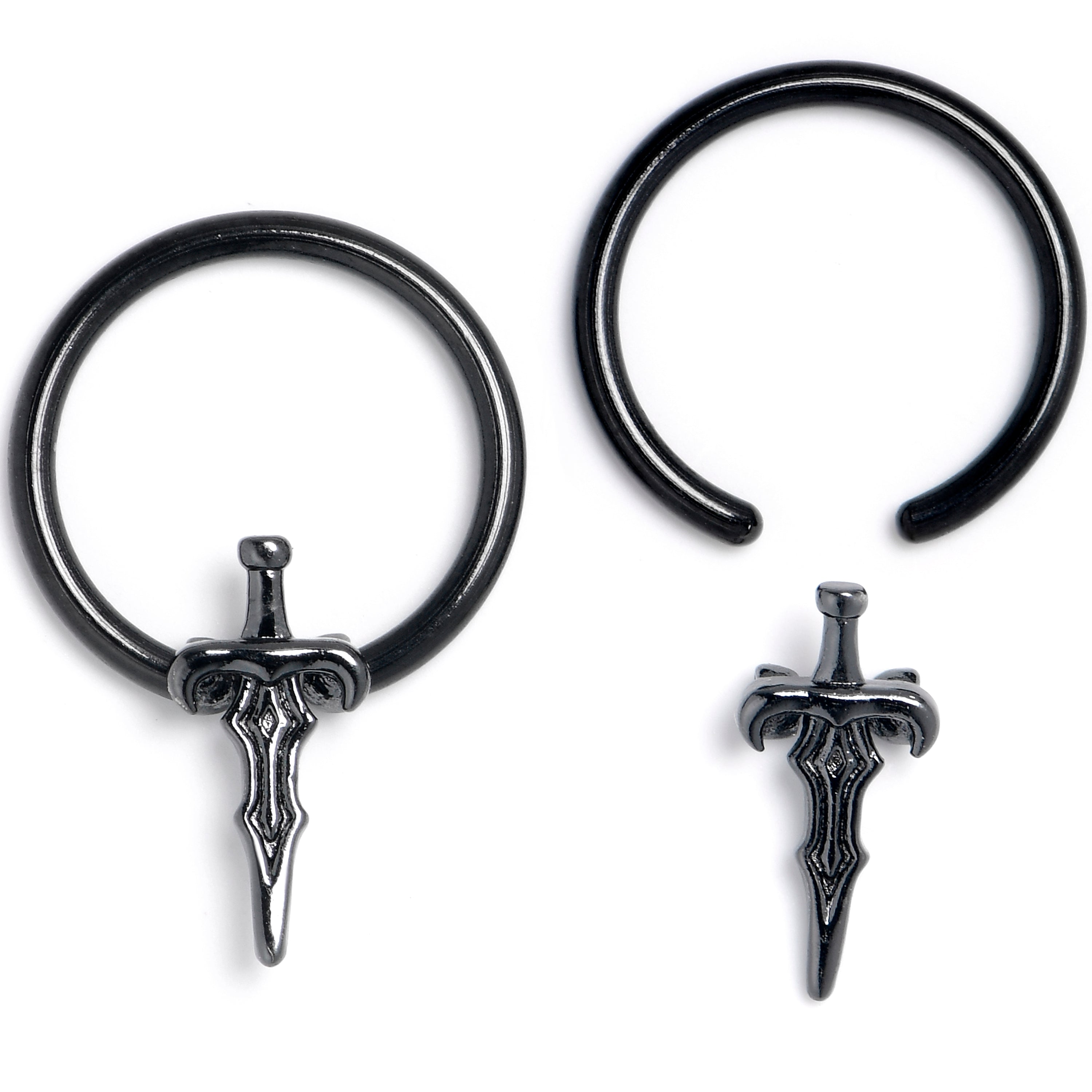 16 Gauge 3/8 Black Medieval Sword BCR Captive Ring Set of 4