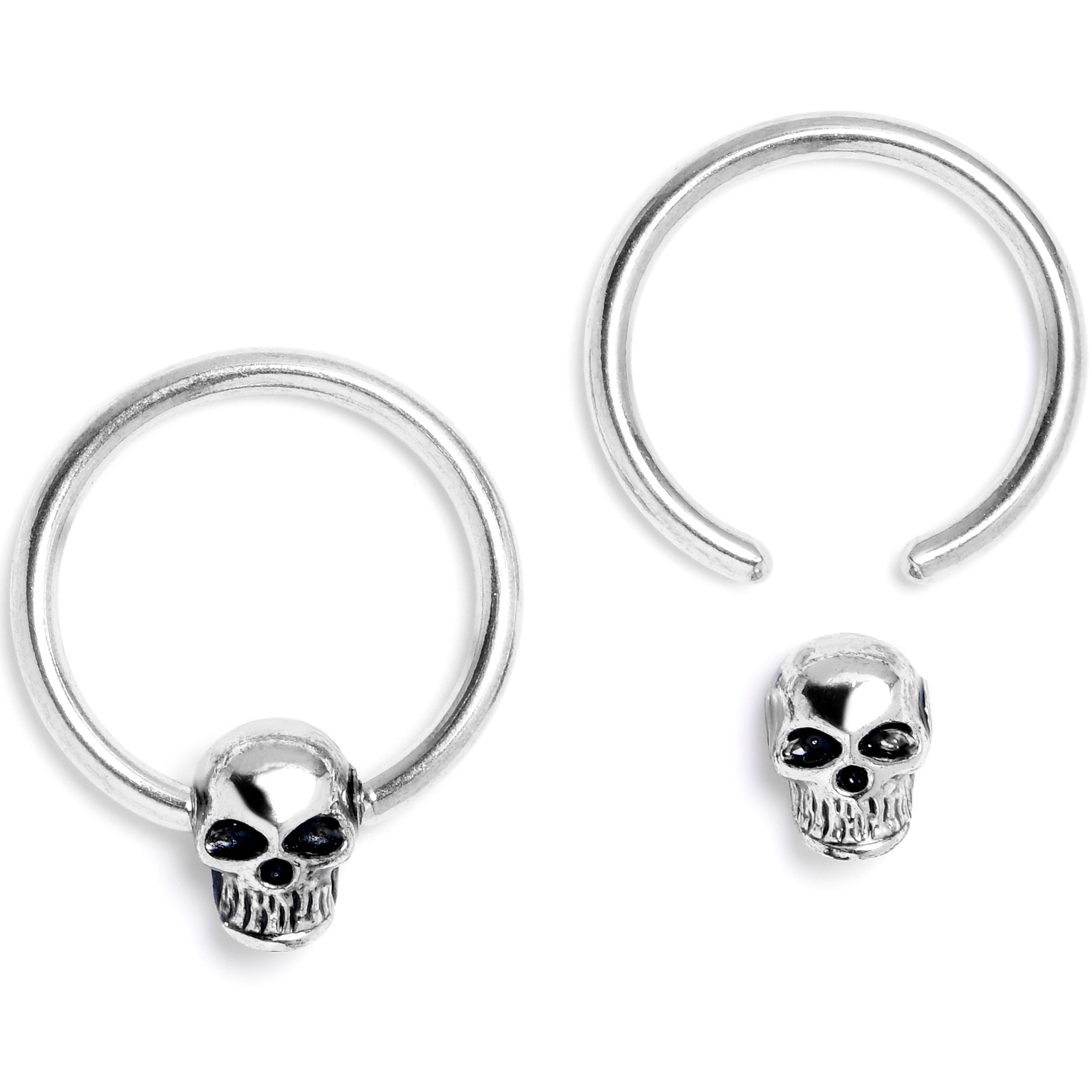 16 Gauge 3/8 Gothic Skulls BCR Captive Ring Set of 4