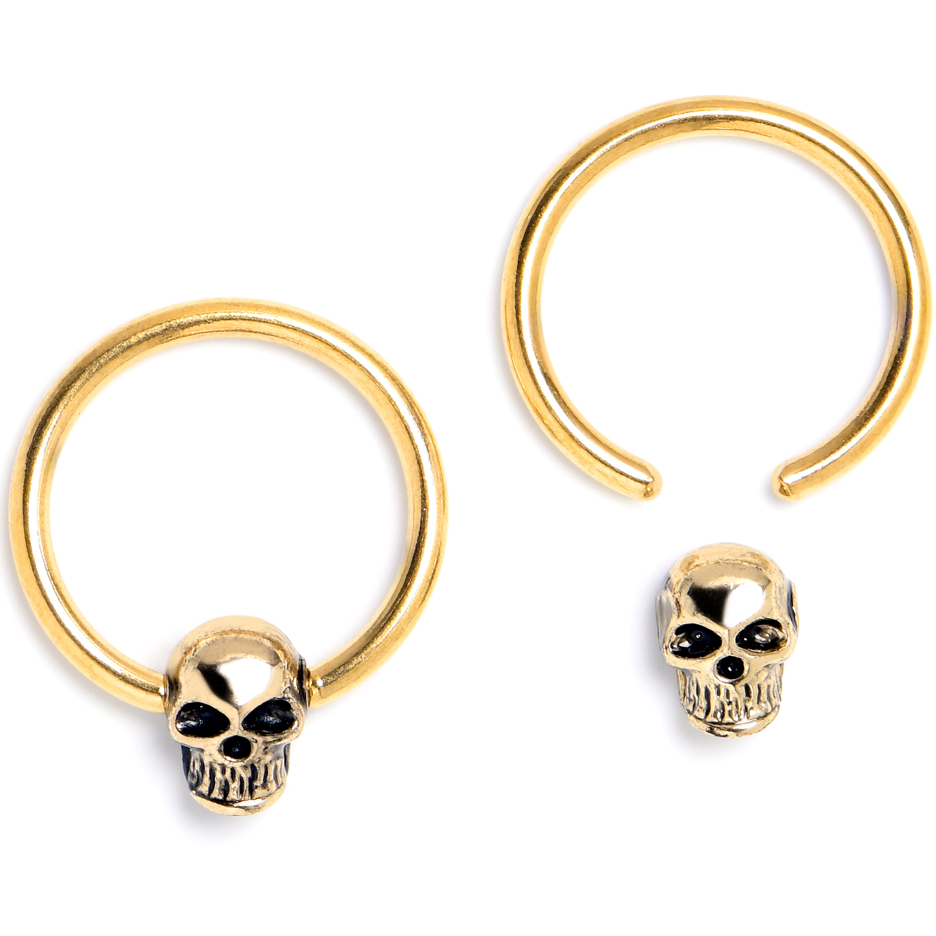 16 Gauge 3/8 Gold Tone Gothic Skulls BCR Captive Ring Set of 4