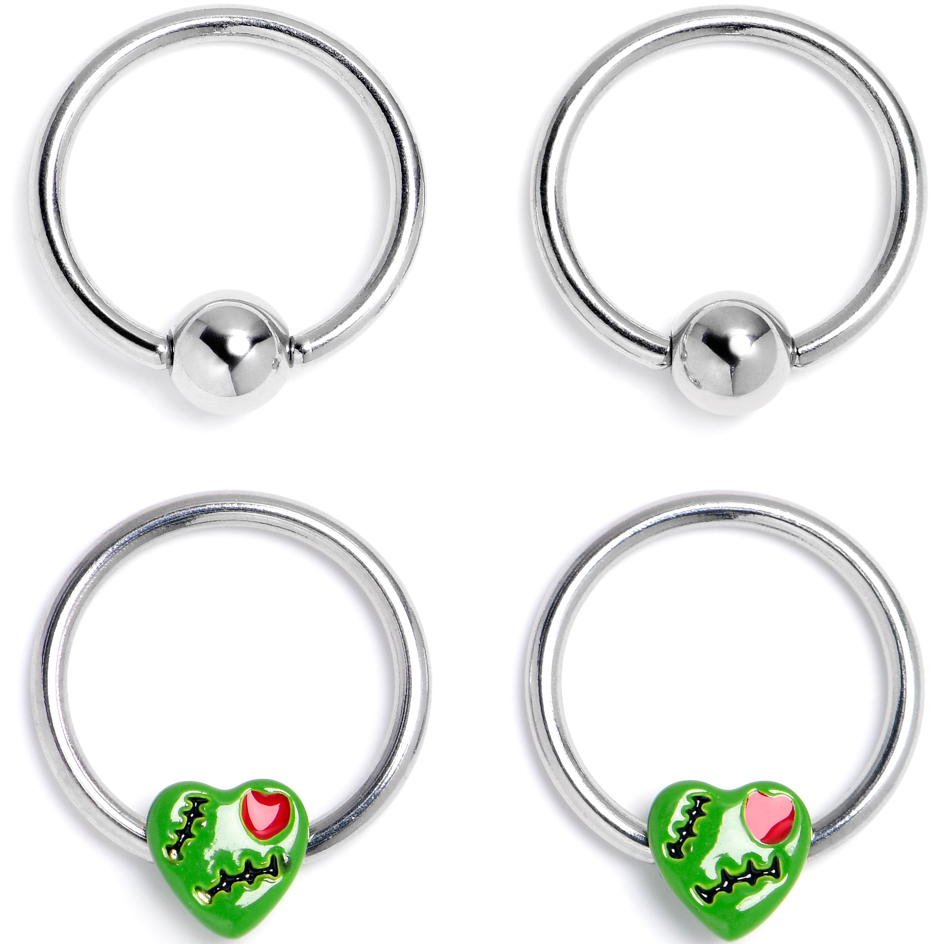 16 Gauge 3/8 Frankenheart Green BCR Captive Ring Set of 4