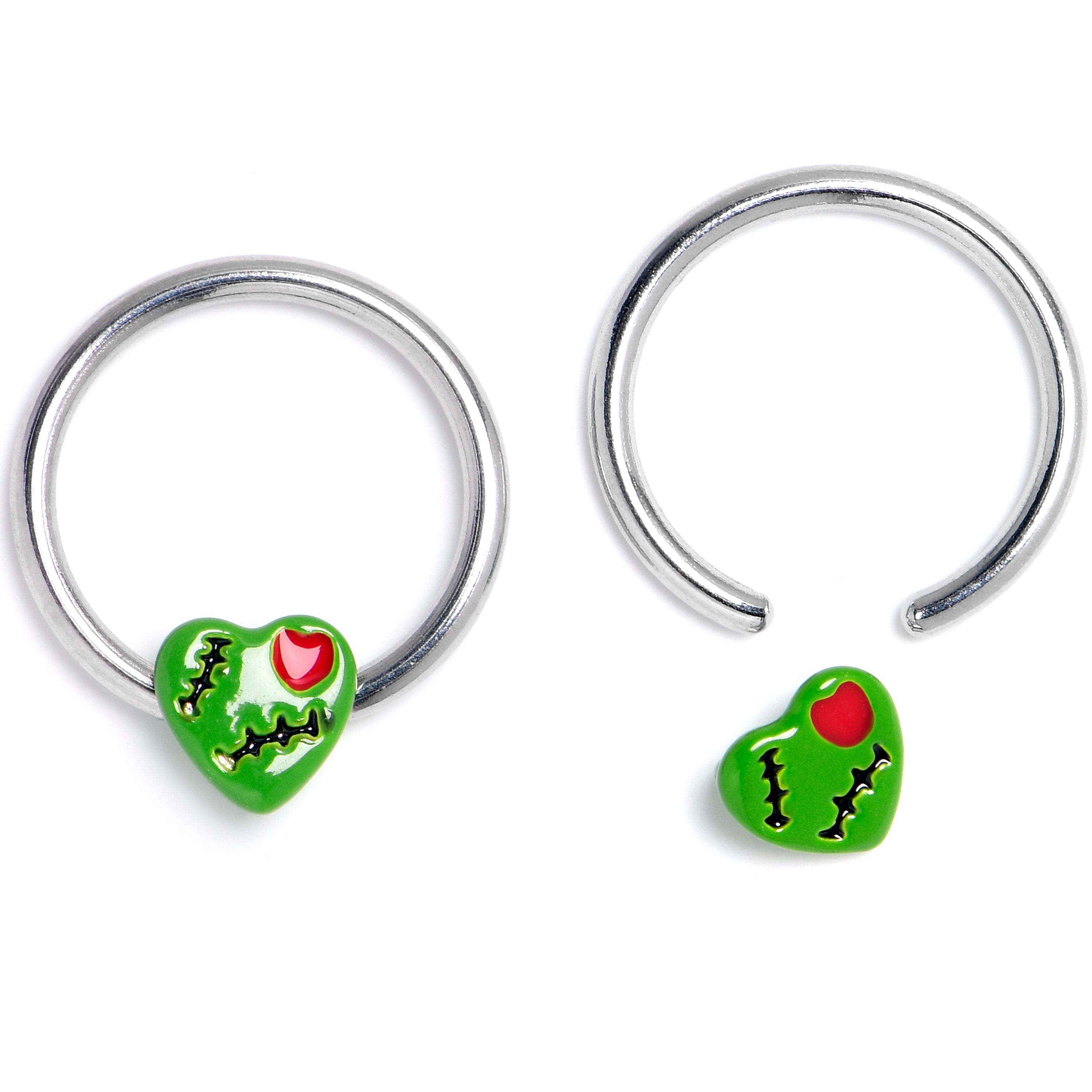 16 Gauge 3/8 Frankenheart Green BCR Captive Ring Set of 4