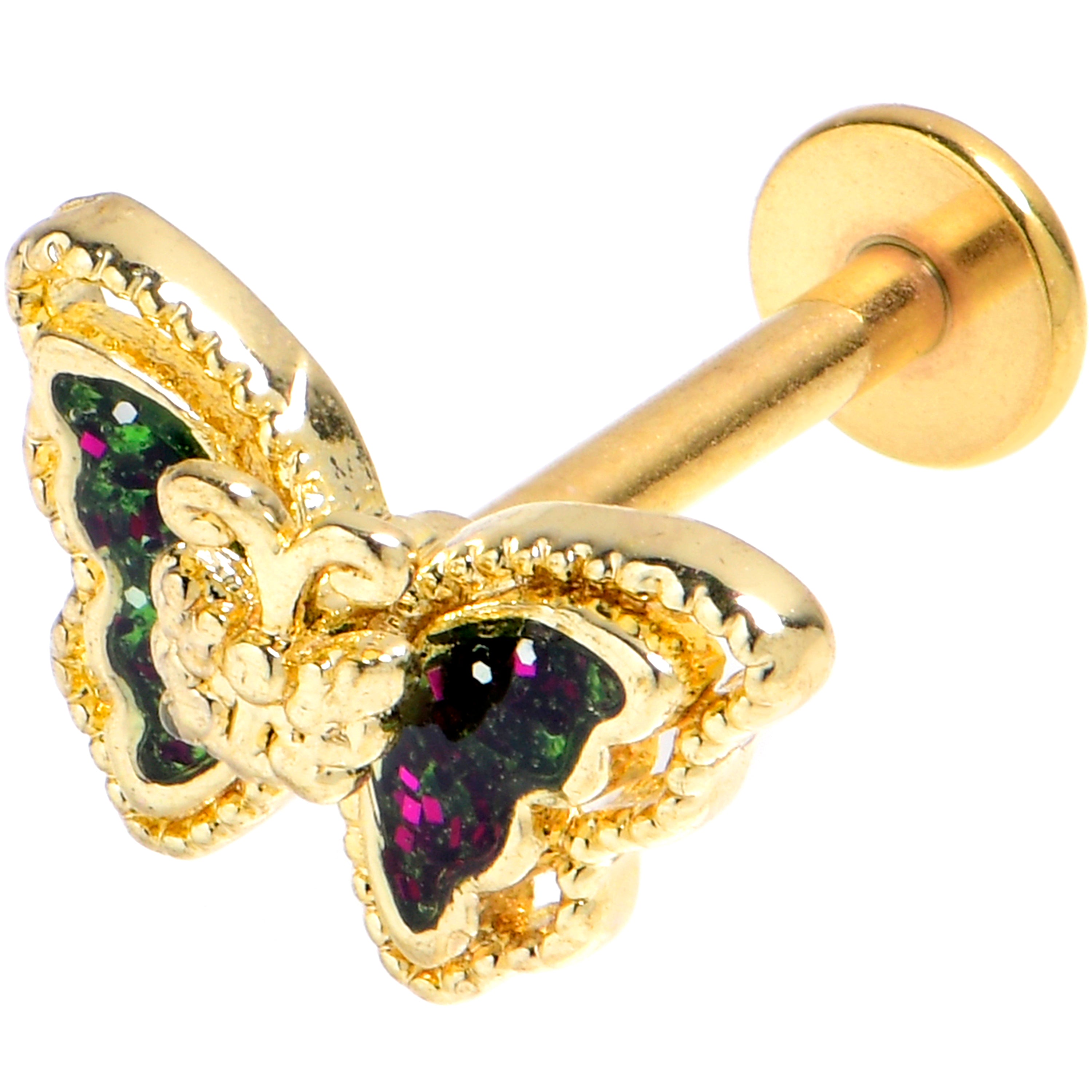 16 Gauge 5/16 Vitrail Gem Gold Tone Classic Butterfly Labret Tragus