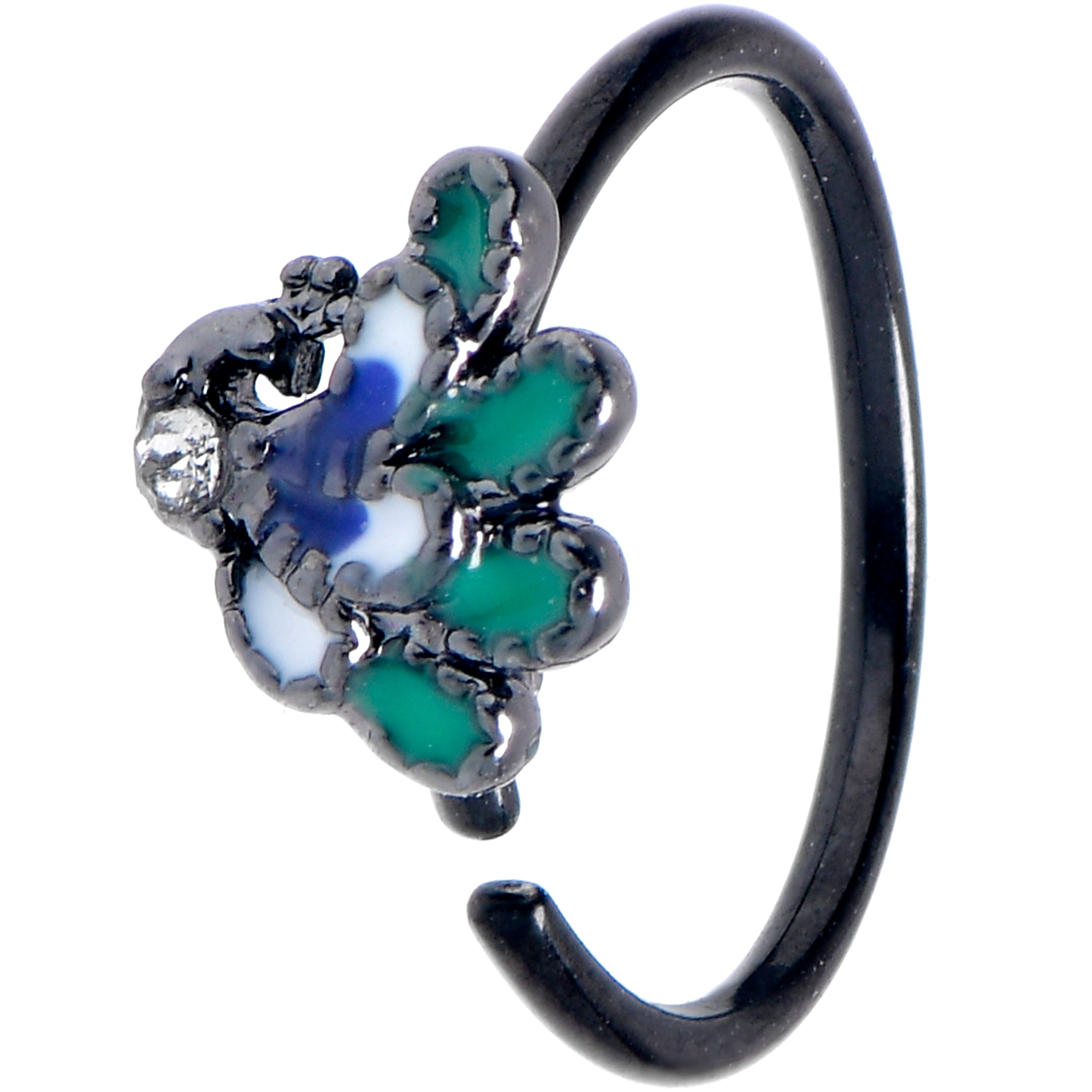 20 Gauge 5/16 Clear Gem Black Peacock Green Nose Hoop