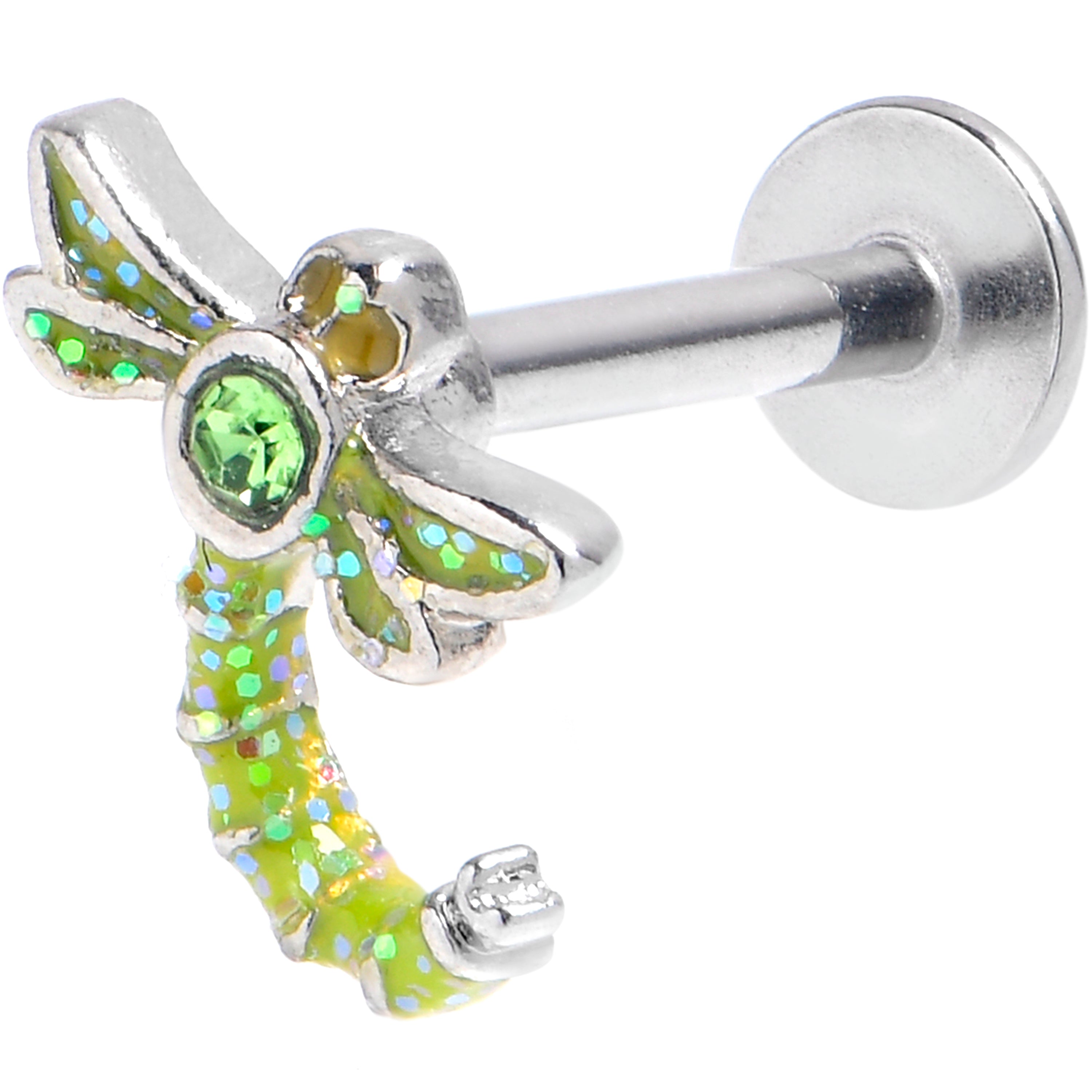 16 Gauge 5/16 Green Gem Glitter Dragonfly Labret Monroe Tragus