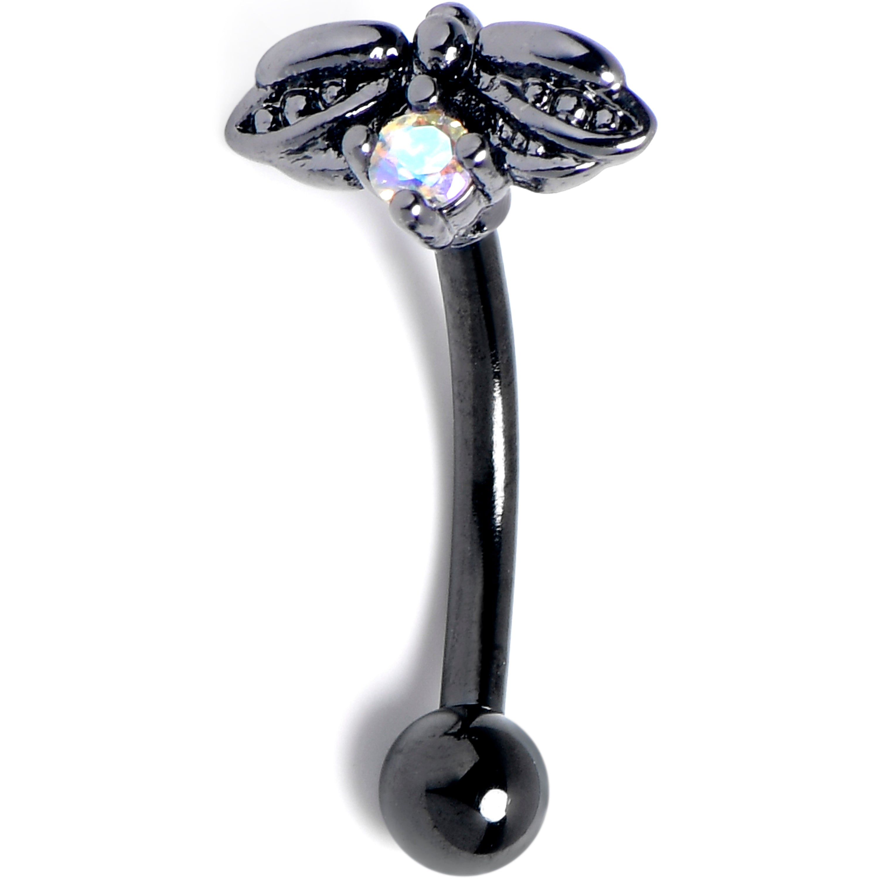 16 Gauge 5/16 Clear Gem Black Gothic Butterfly Curved Eyebrow Ring