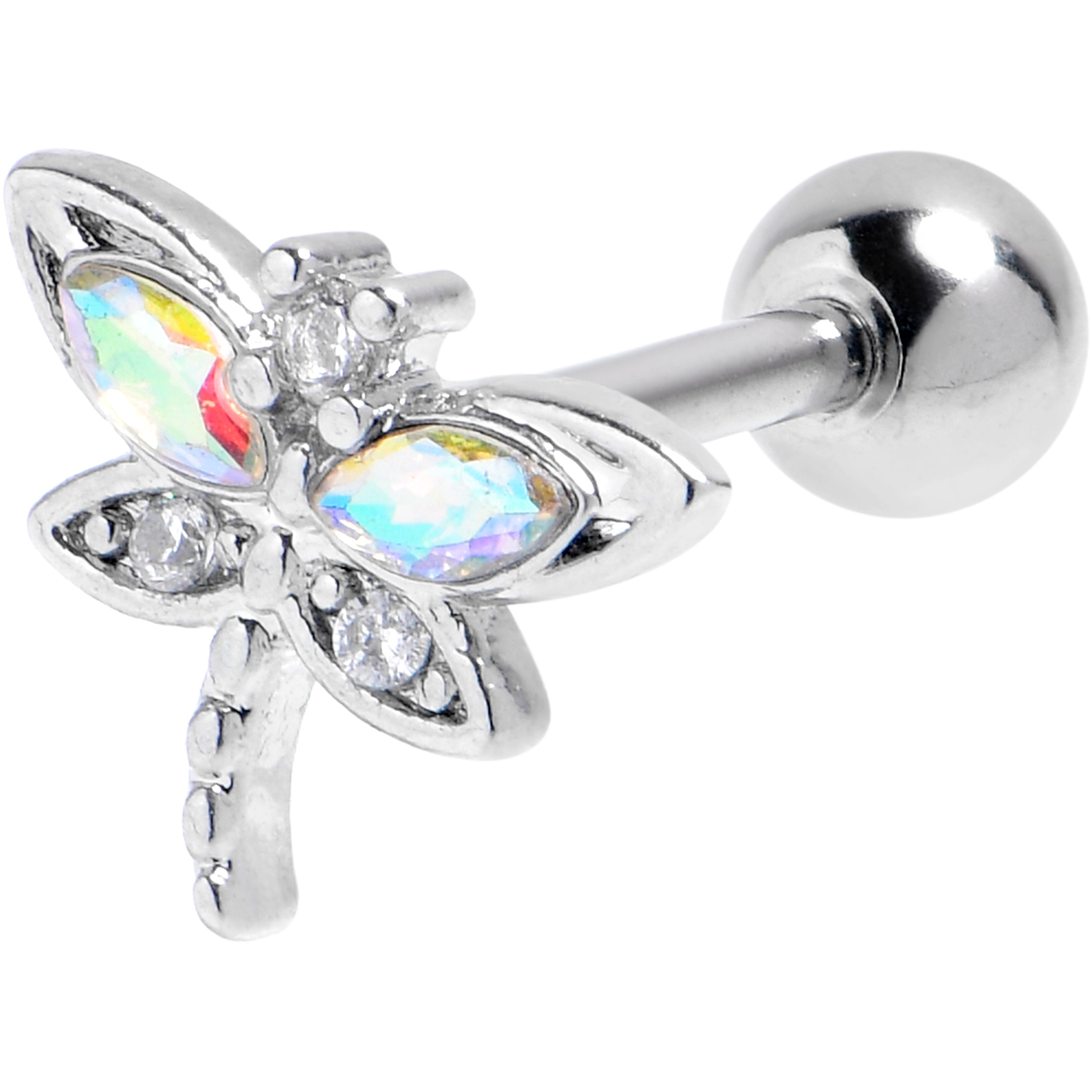 16 Gauge 1/4 Aurora CZ Gem Understated Dragonfly Cartilage Earring