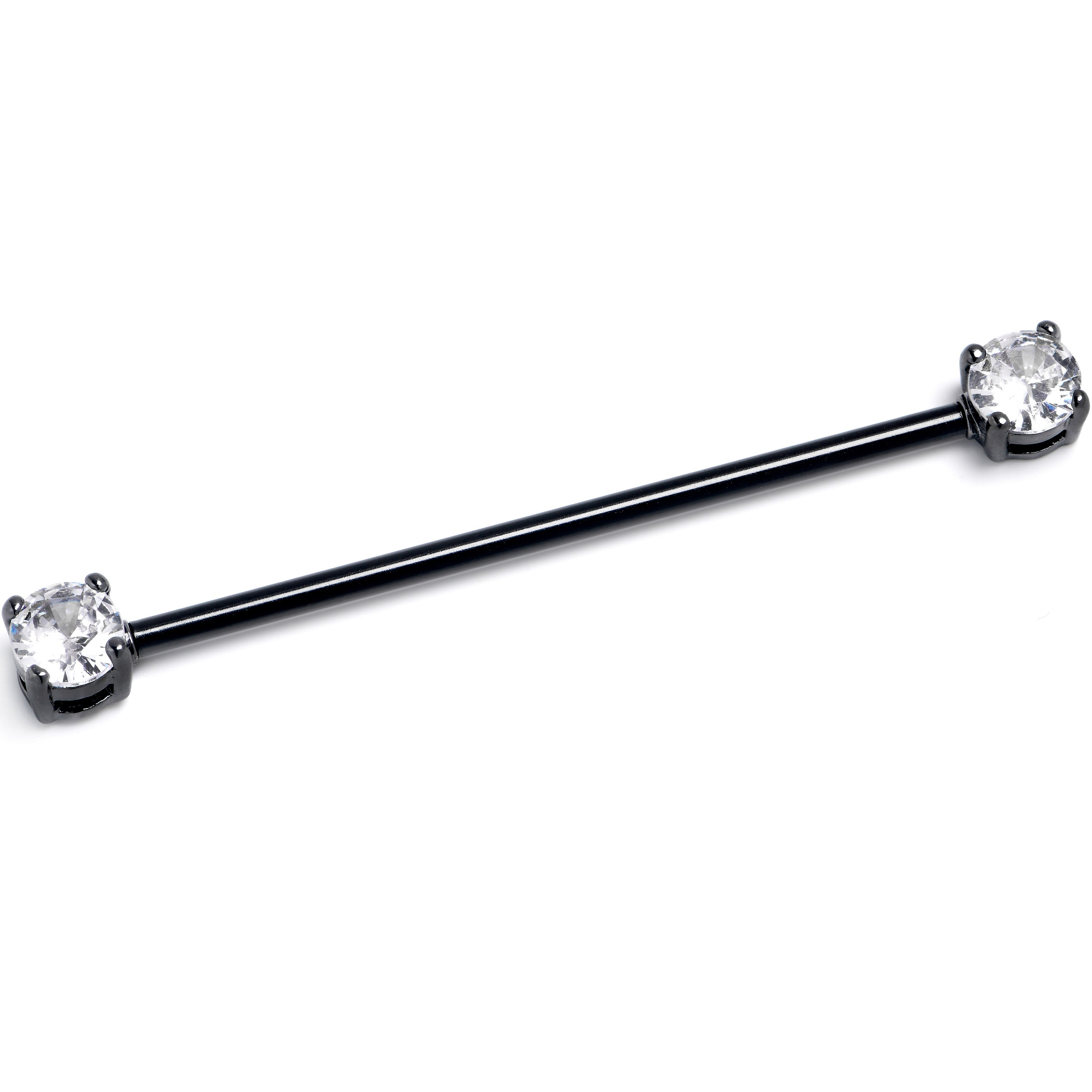 14 Gauge Clear CZ Gem Black Internally Threaded Industrial Barbell 38mm