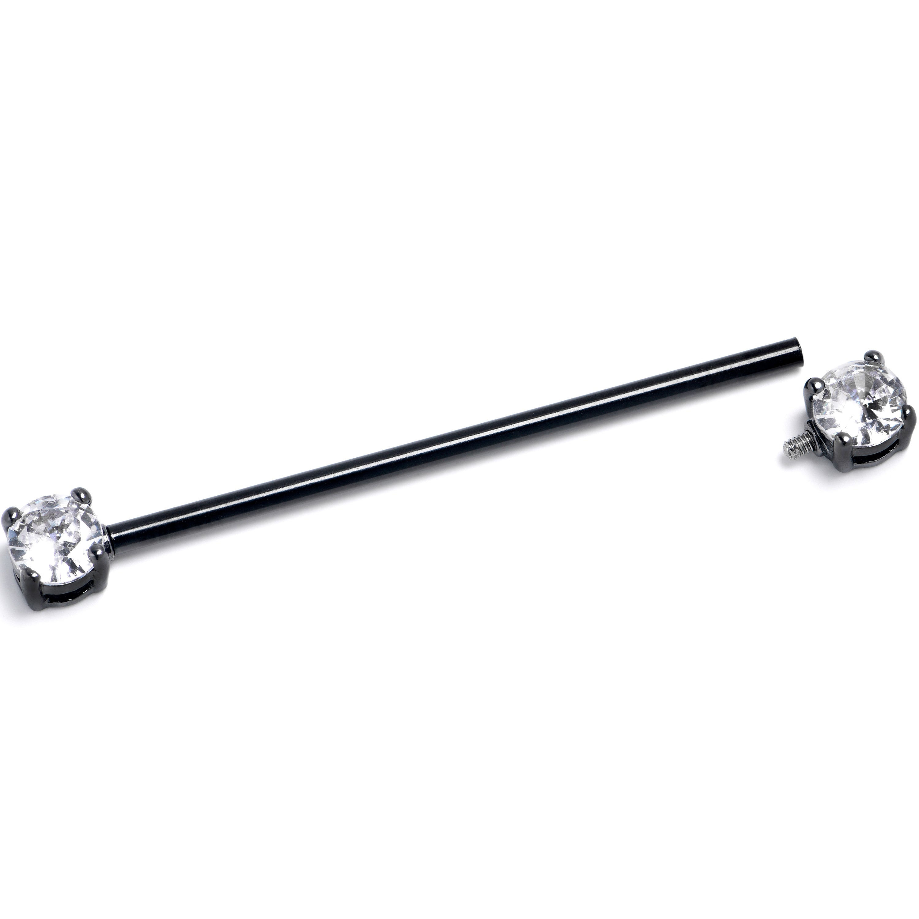 14 Gauge Clear CZ Gem Black Internally Threaded Industrial Barbell 38mm