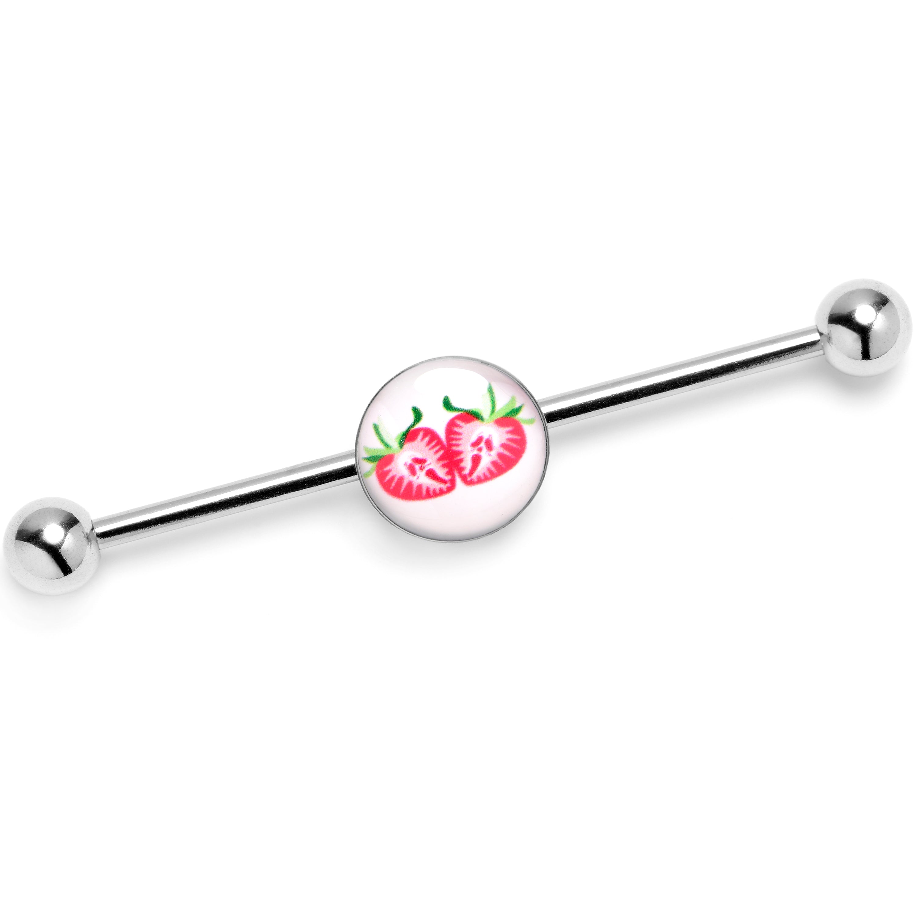 14 Gauge Screaming Strawberry Horror Fruit Industrial Barbell 38mm