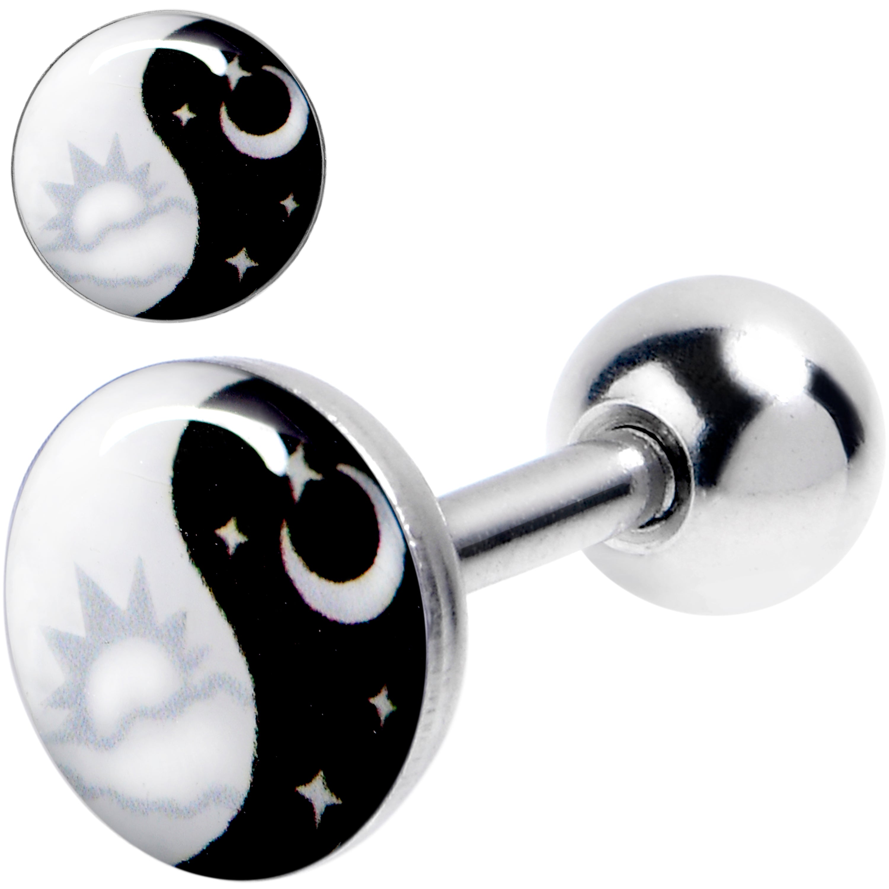 16 Gauge 1/4 Night And Day Yin Yang Cartilage Tragus Earring