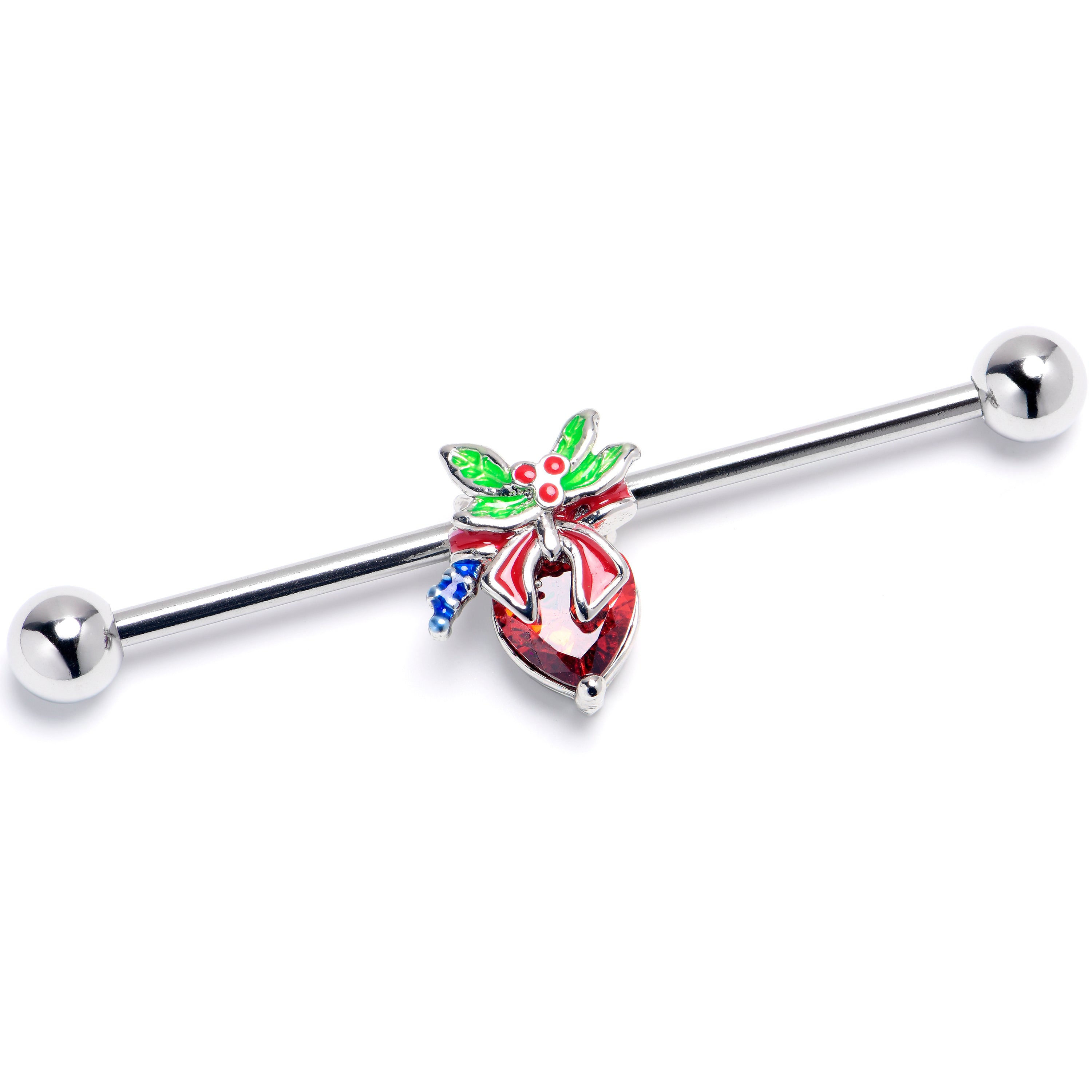 14 Gauge Red Gem Festive Holiday Ornament Industrial Barbell 38mm