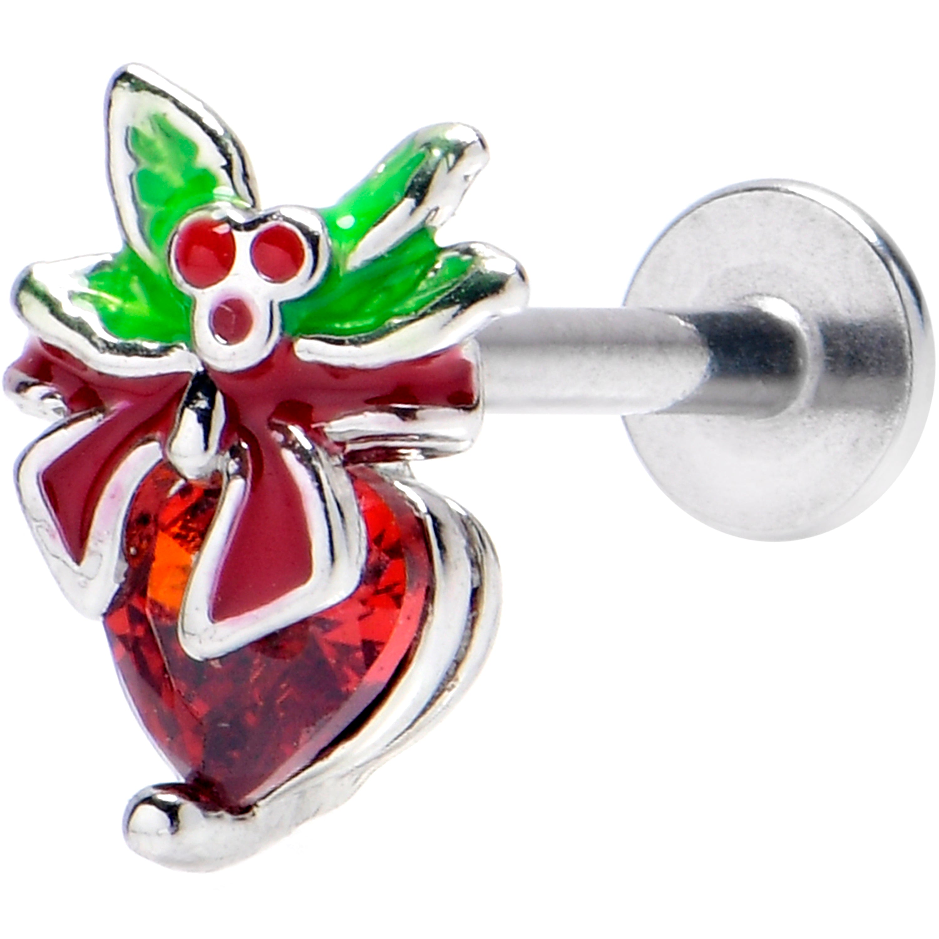 16 Gauge 5/16 Red Gem Festive Holiday Ornament Labret Monroe Tragus