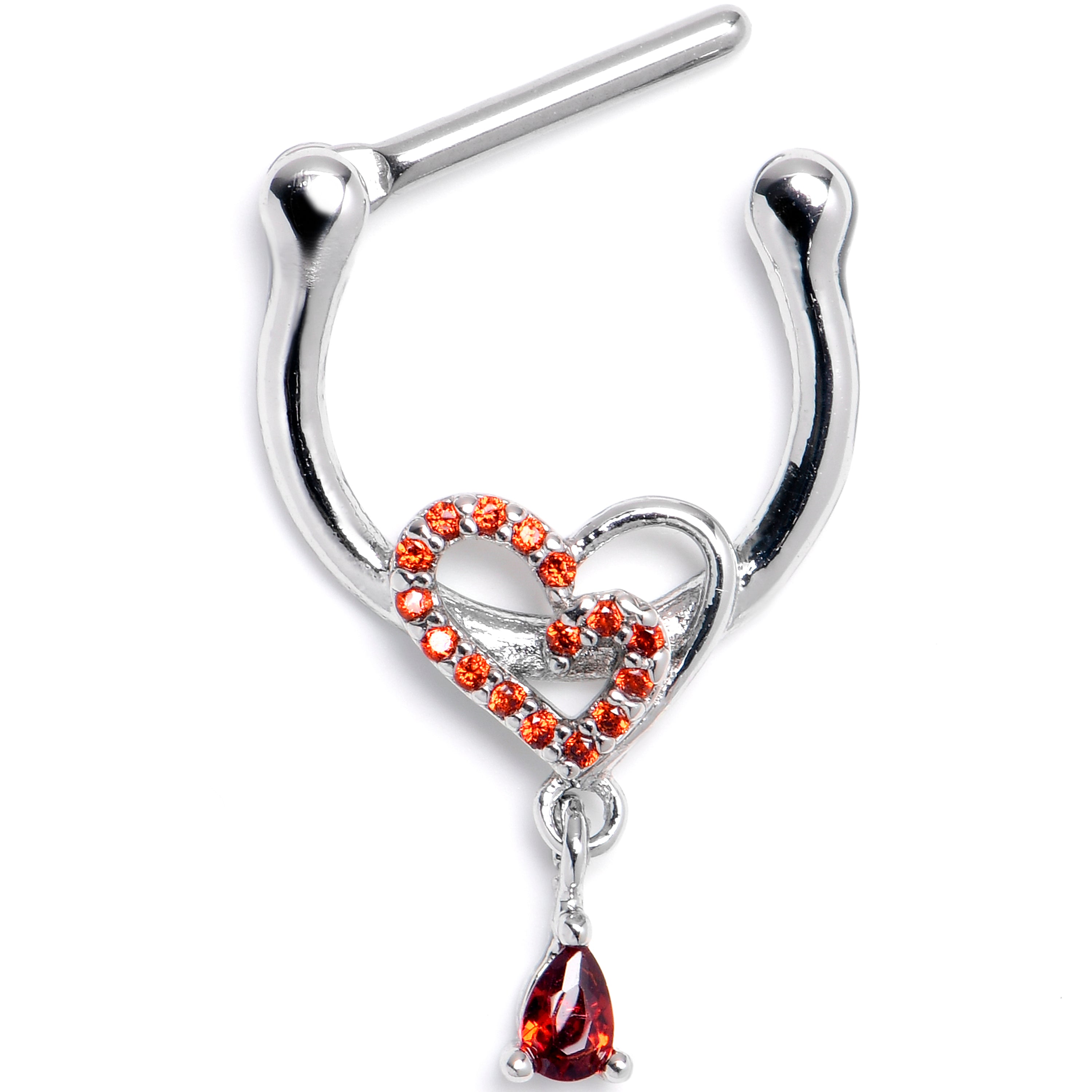 16 Gauge 5/16 Red CZ Gem Asymmetrical Heart Cartilage Clicker