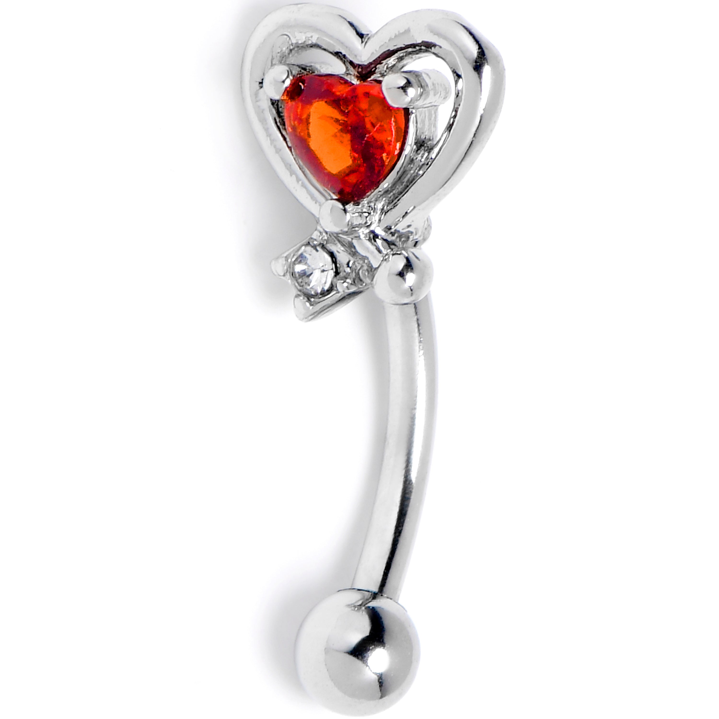 16 Gauge 5/16 Red CZ Gem Wrapped In Heart Curved Eyebrow Ring