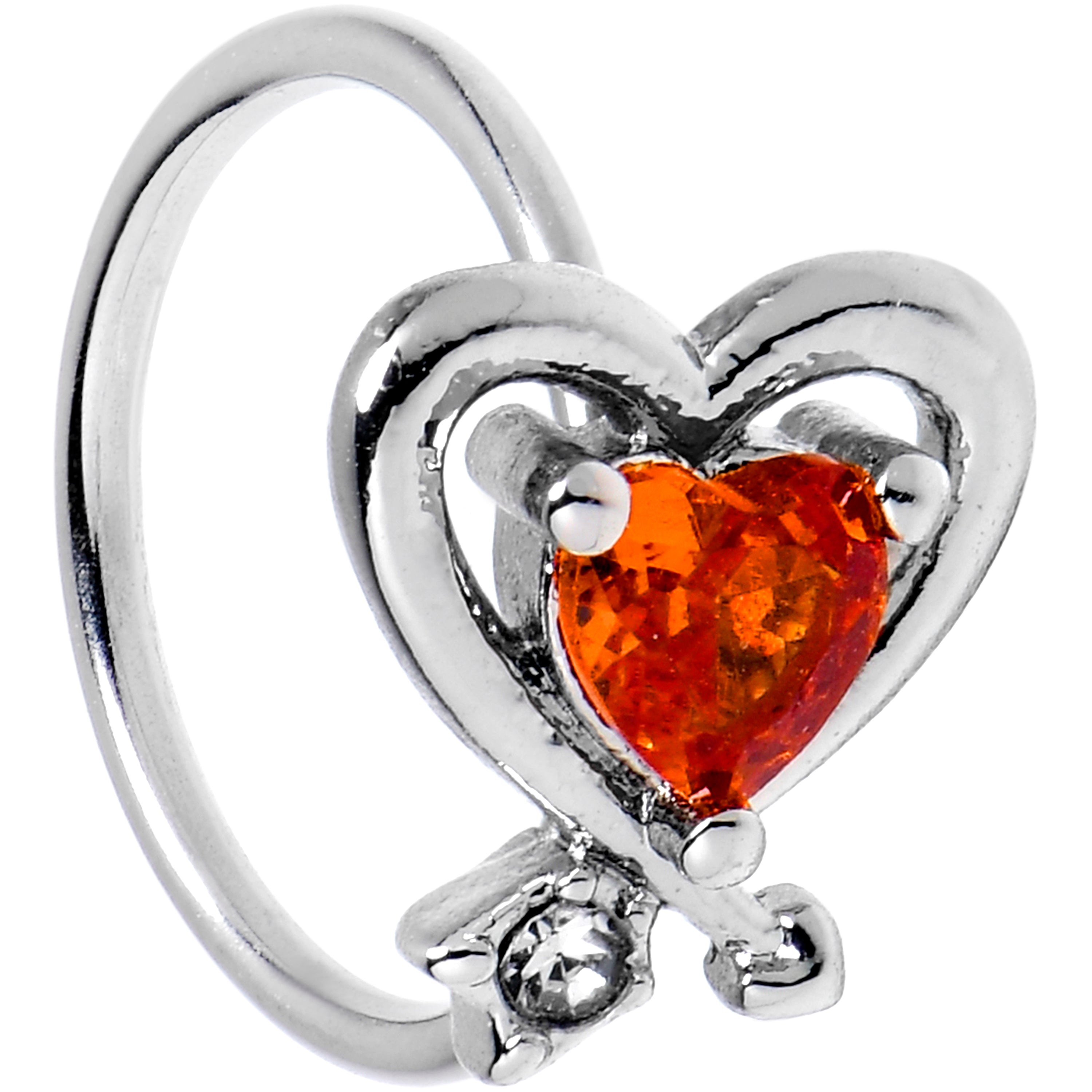 20 Gauge 5/16 Red CZ Gem Wrapped In Heart Nose Hoop