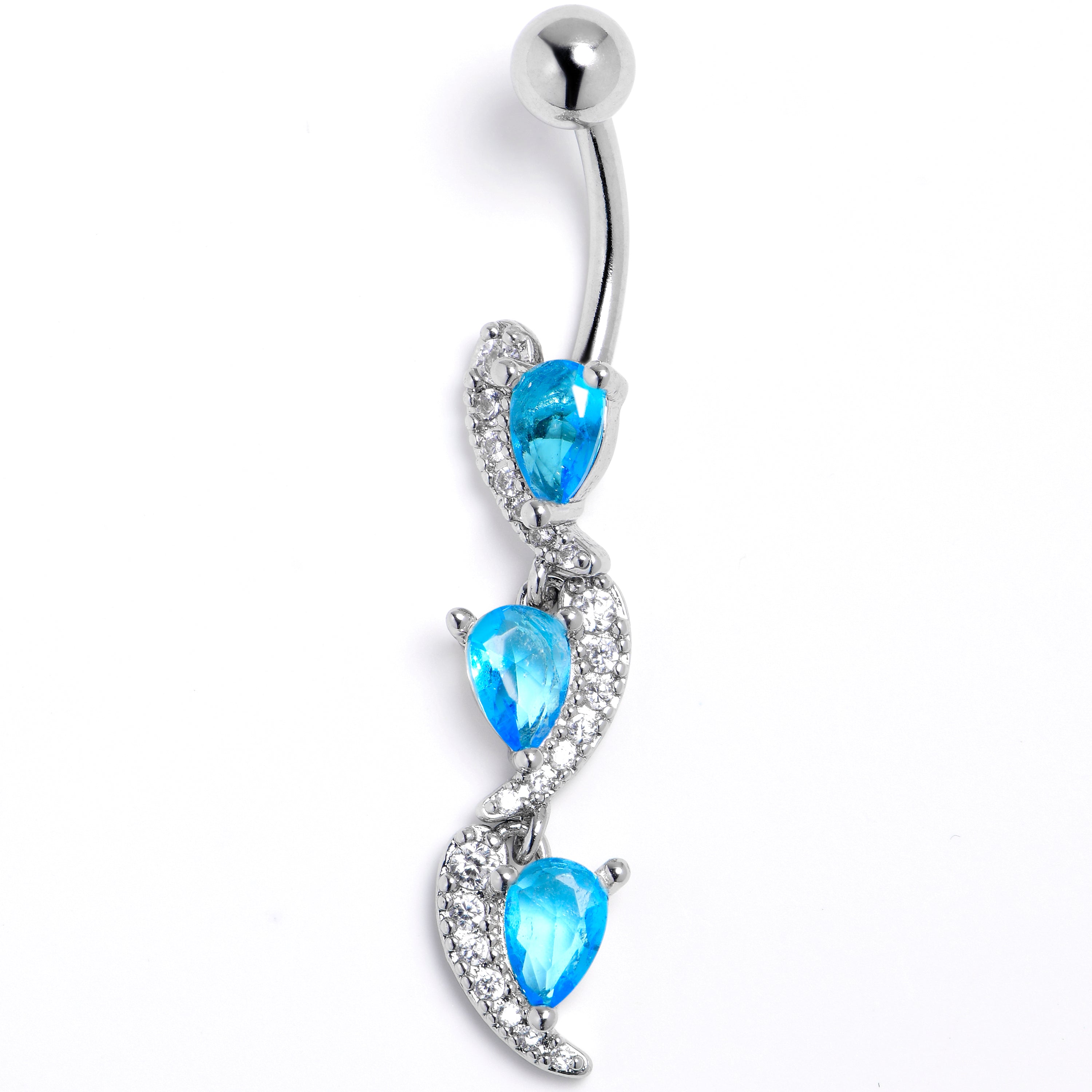 Blue Clear CZ Gem Super Style Swirl Dangle Belly Ring