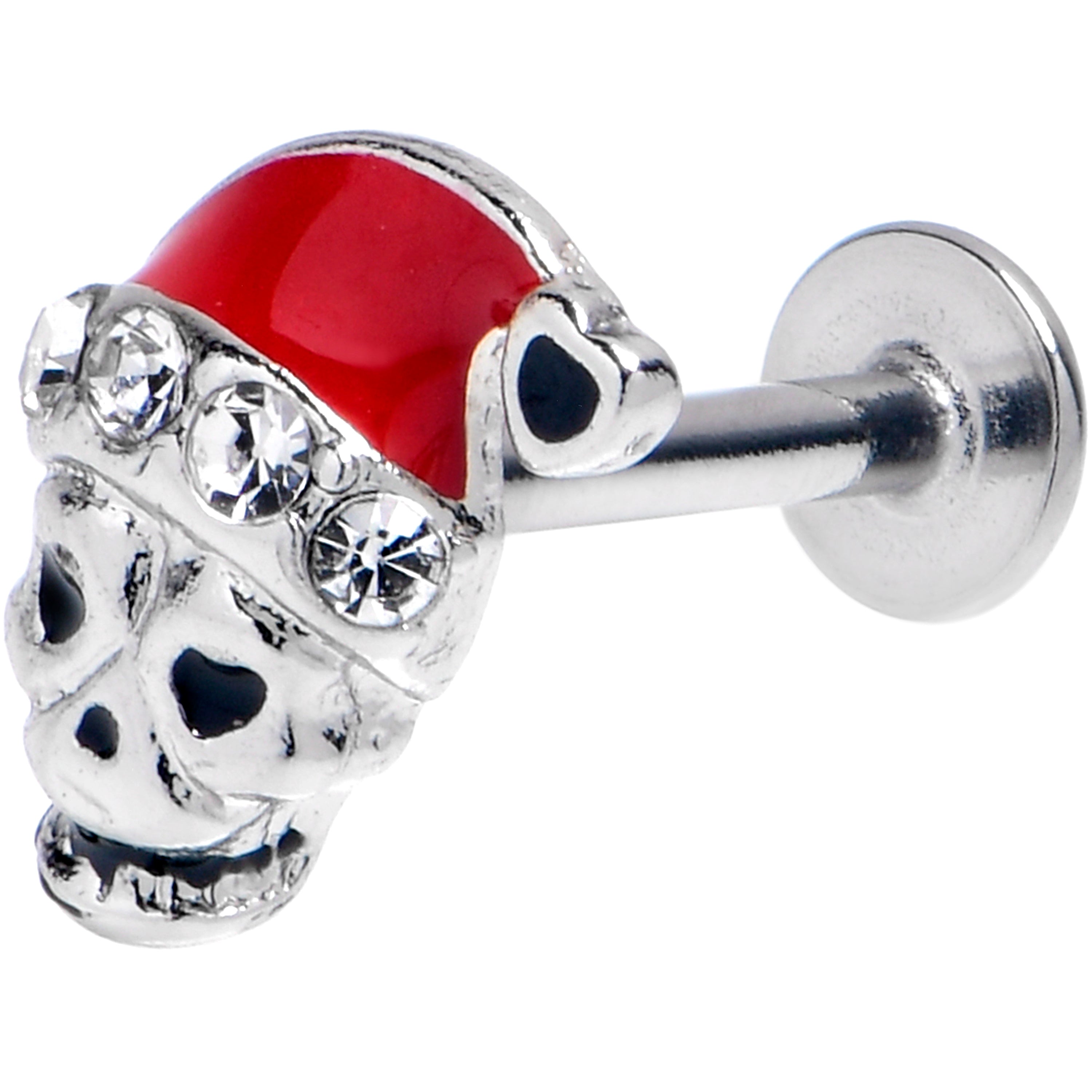 16 Gauge 5/16 Clear Gem Santa Hat Skull Labret Monroe Tragus