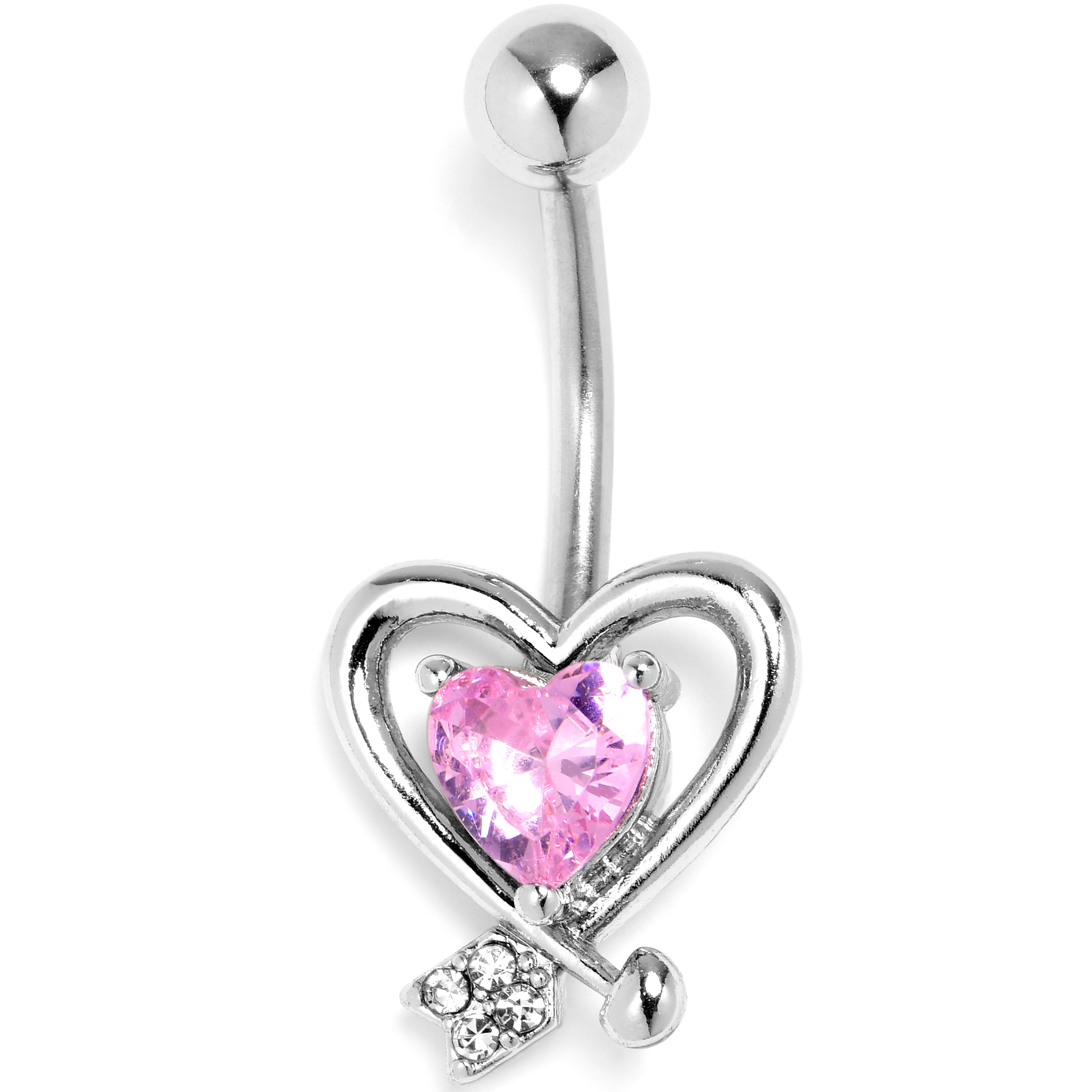 Pink CZ Gem Wrapped In Heart Belly Ring