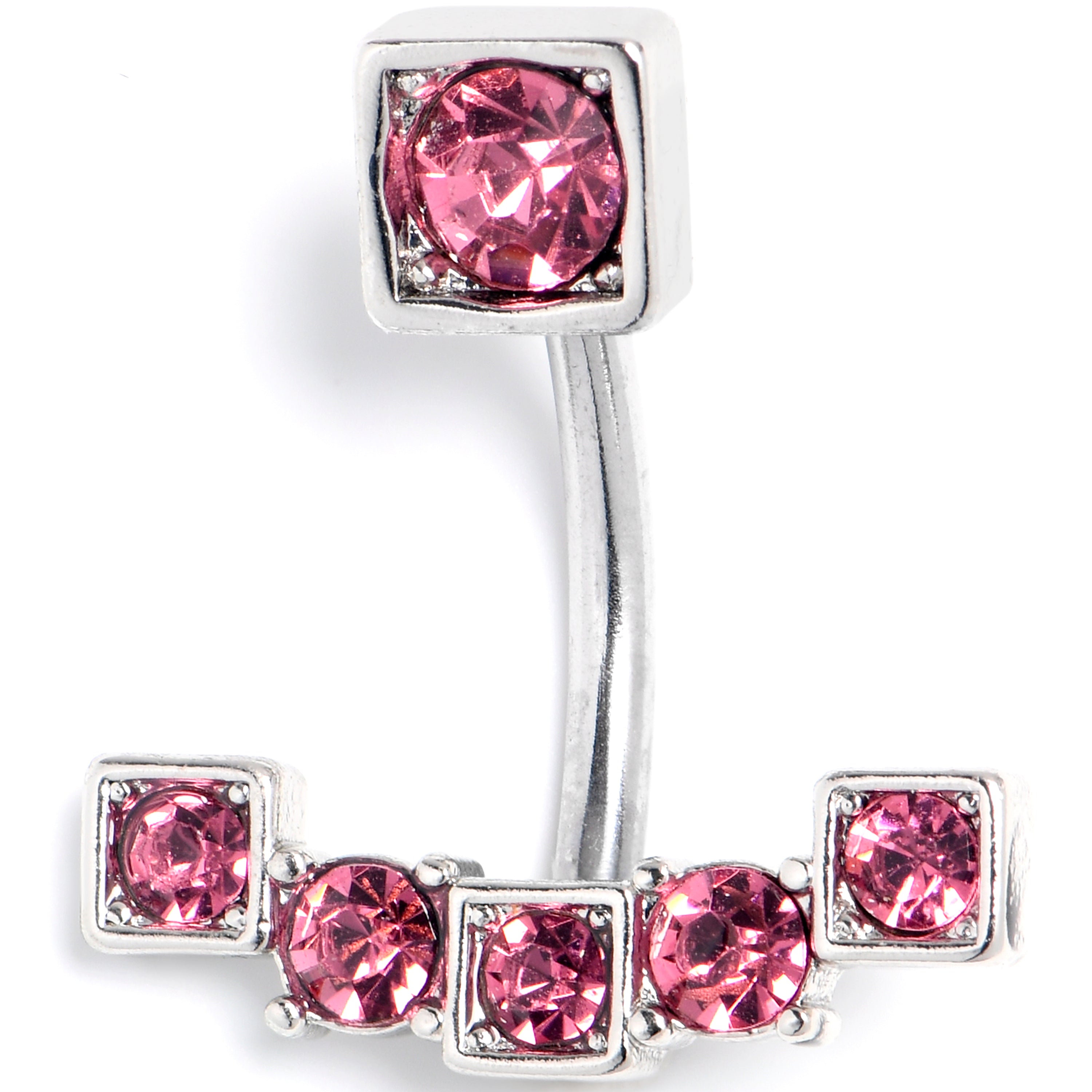 Pink Gem Blocky Arch Double Mount Belly Ring