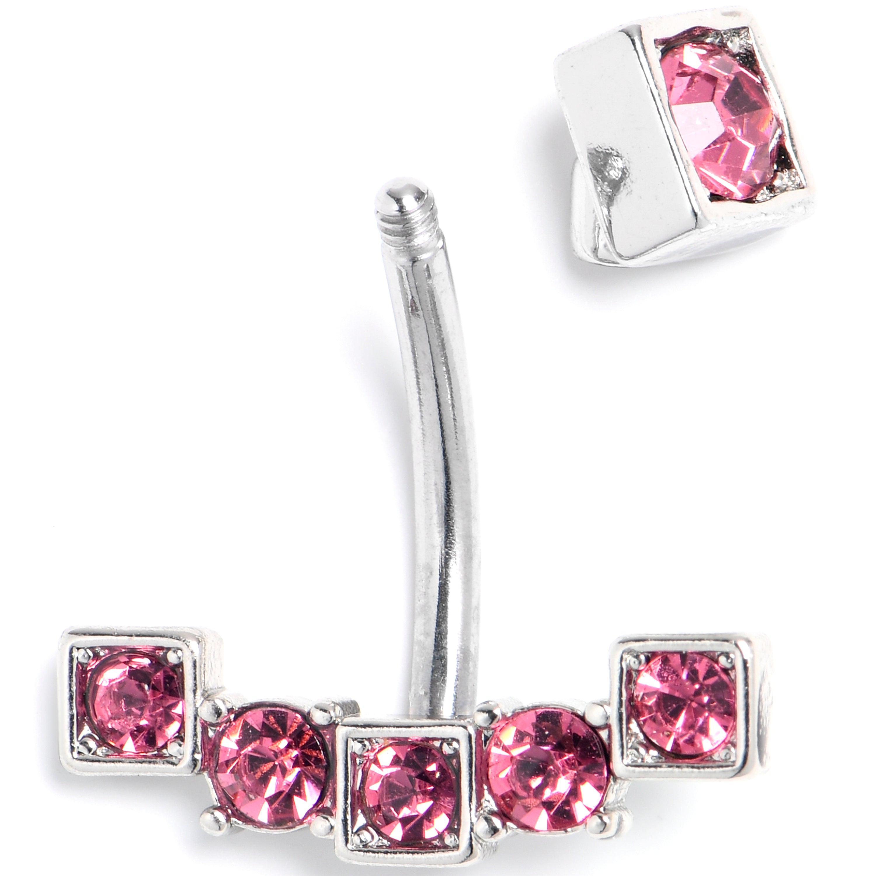 Pink Gem Blocky Arch Double Mount Belly Ring