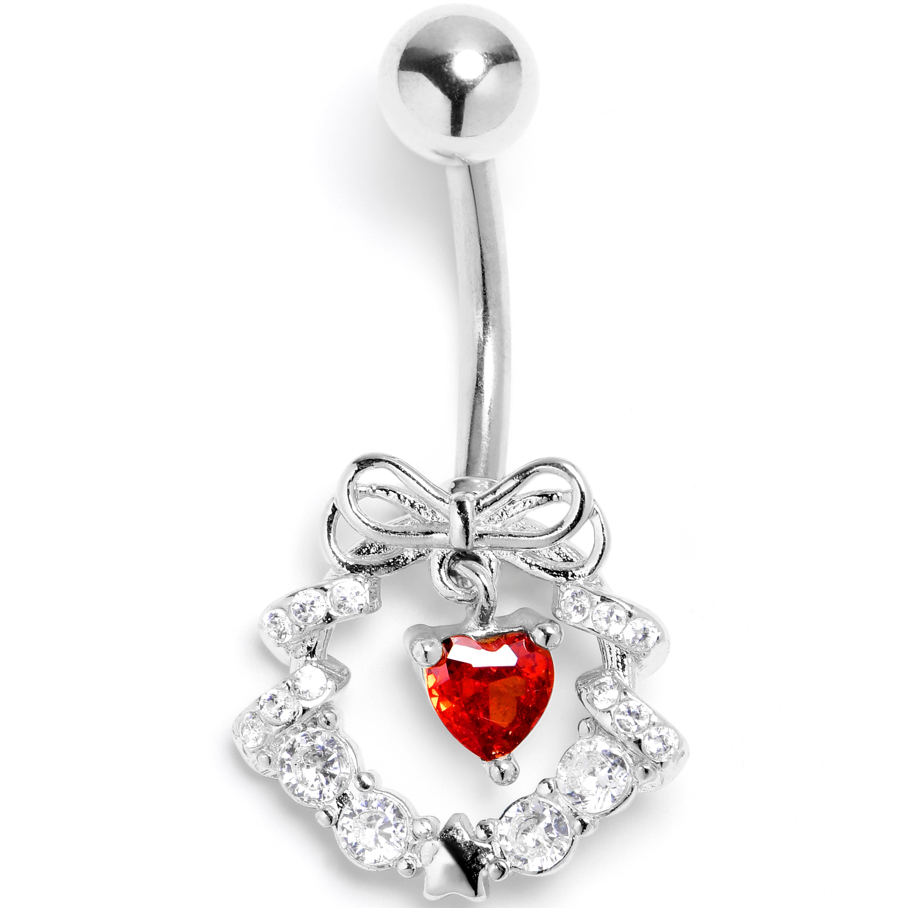 Clear Red CZ Gem Heart Wreath of Love Belly Ring