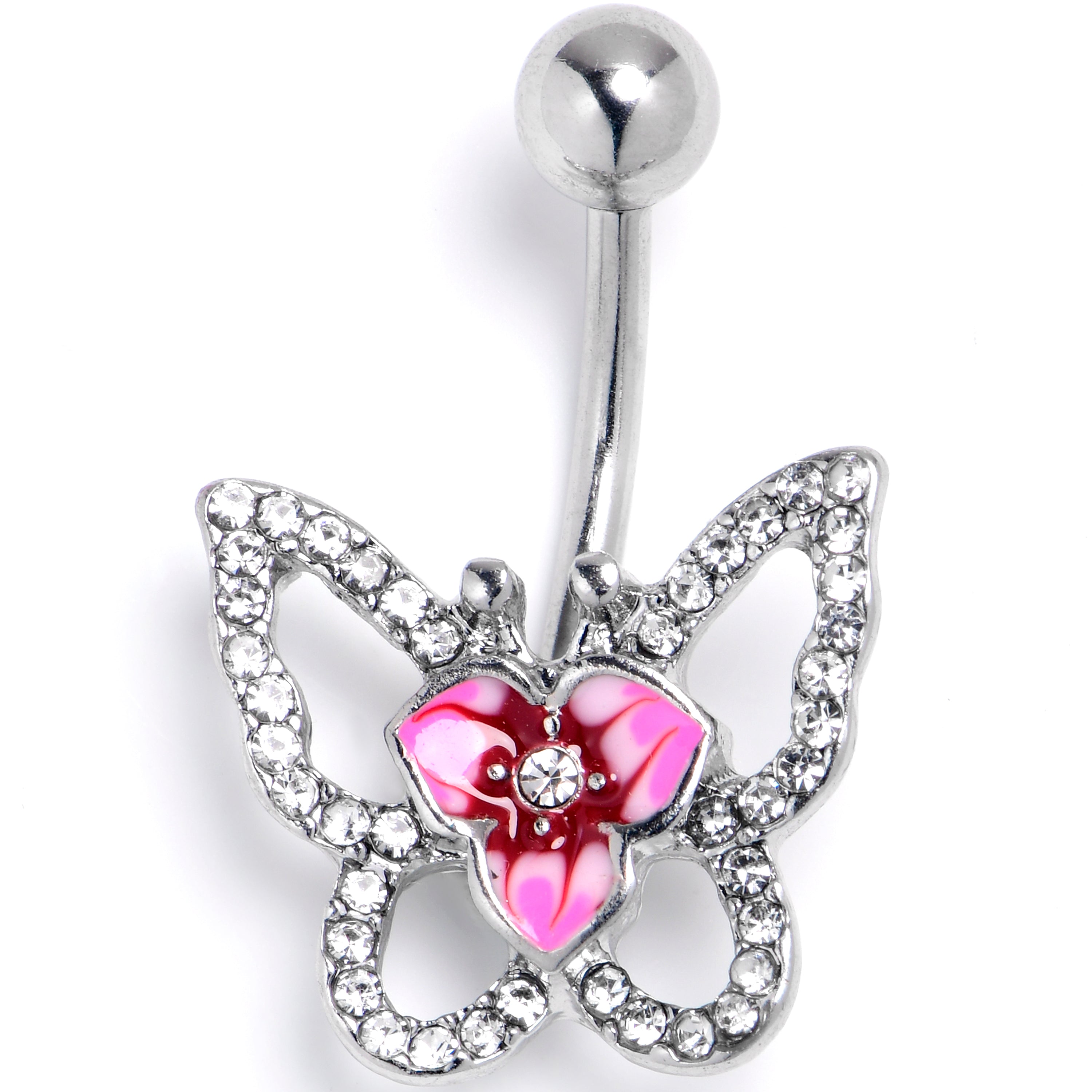 Clear Gem Fabulous Butterfly Pink Belly Ring