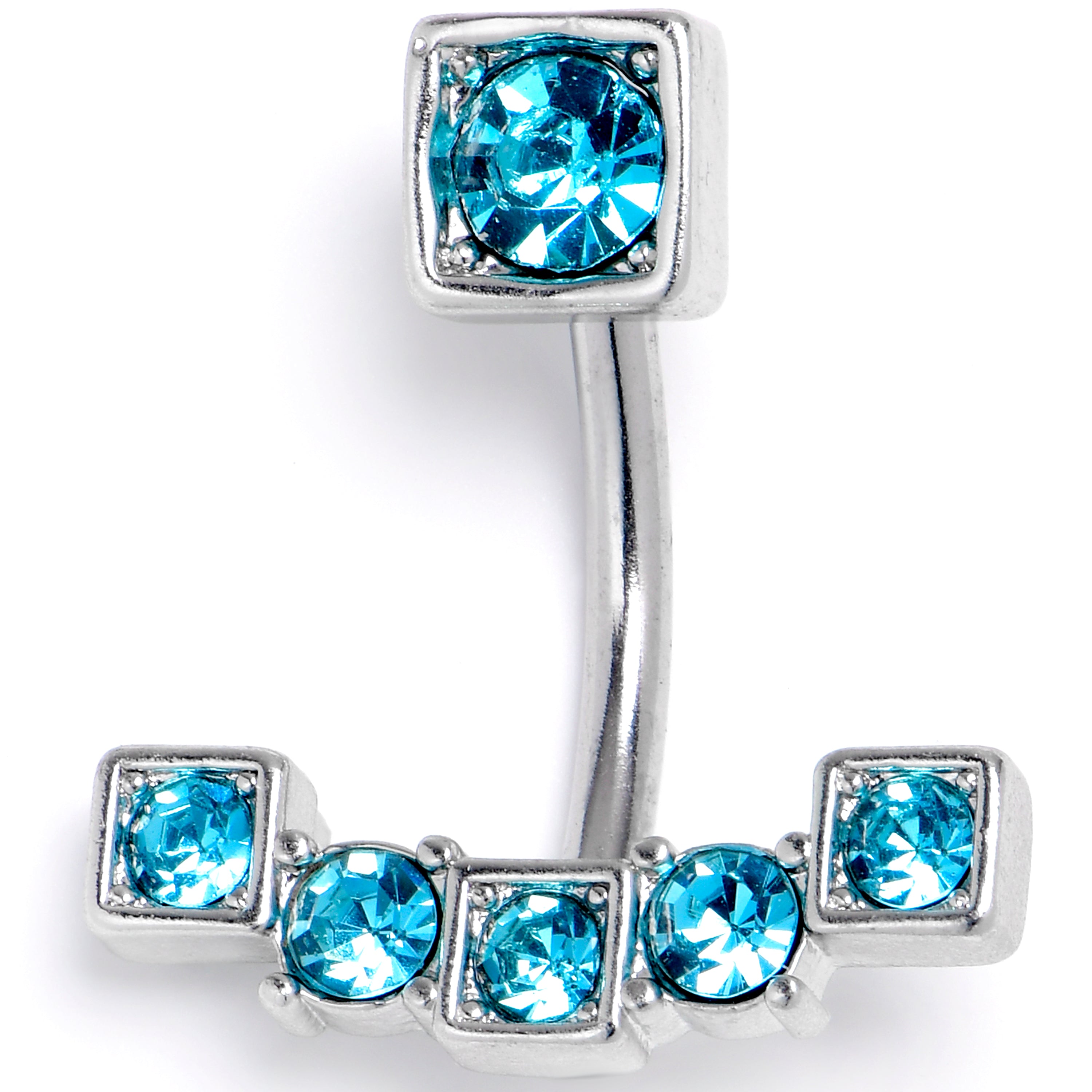 Blue CZ Gem Blocky Arch Double Mount Belly Ring