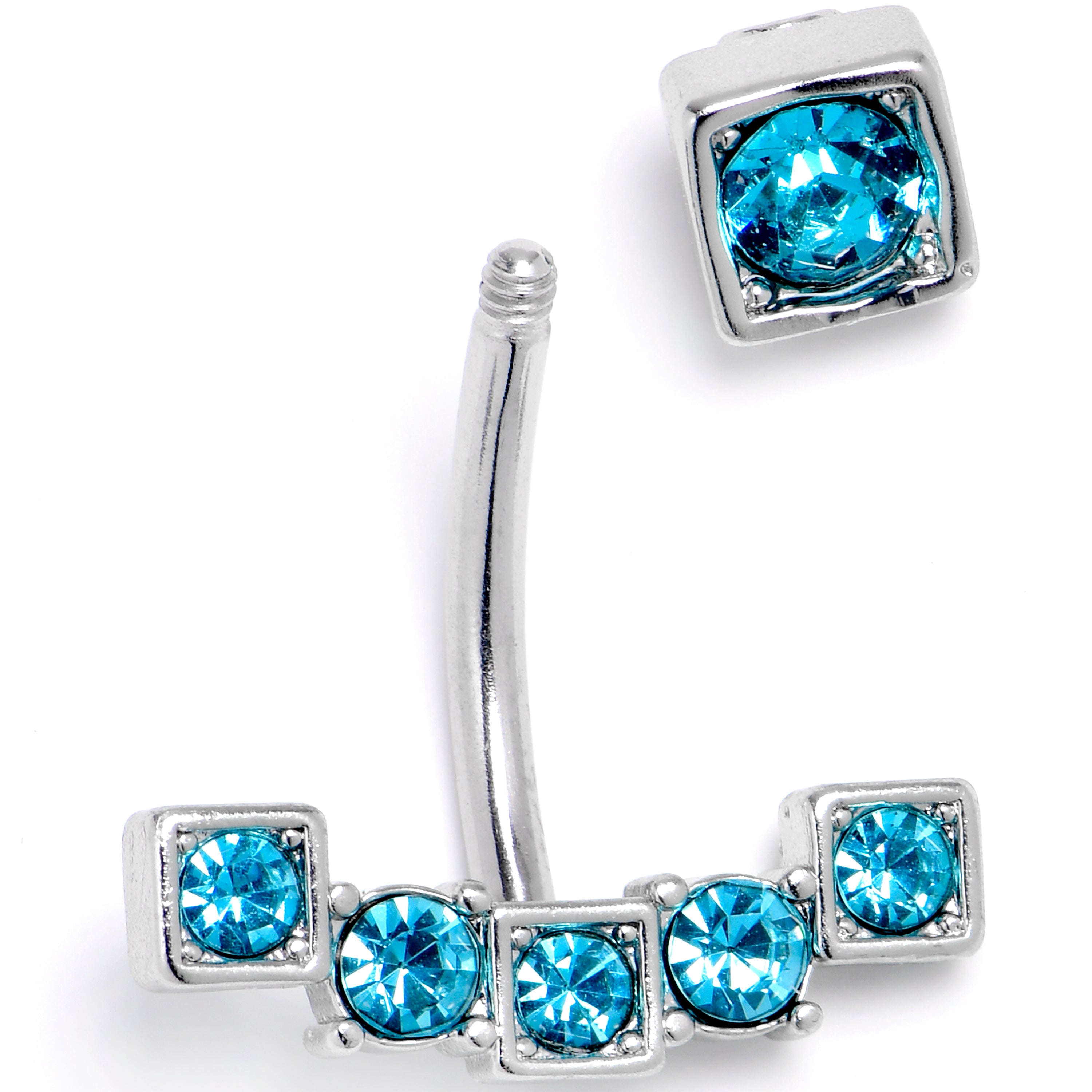 Blue CZ Gem Blocky Arch Double Mount Belly Ring