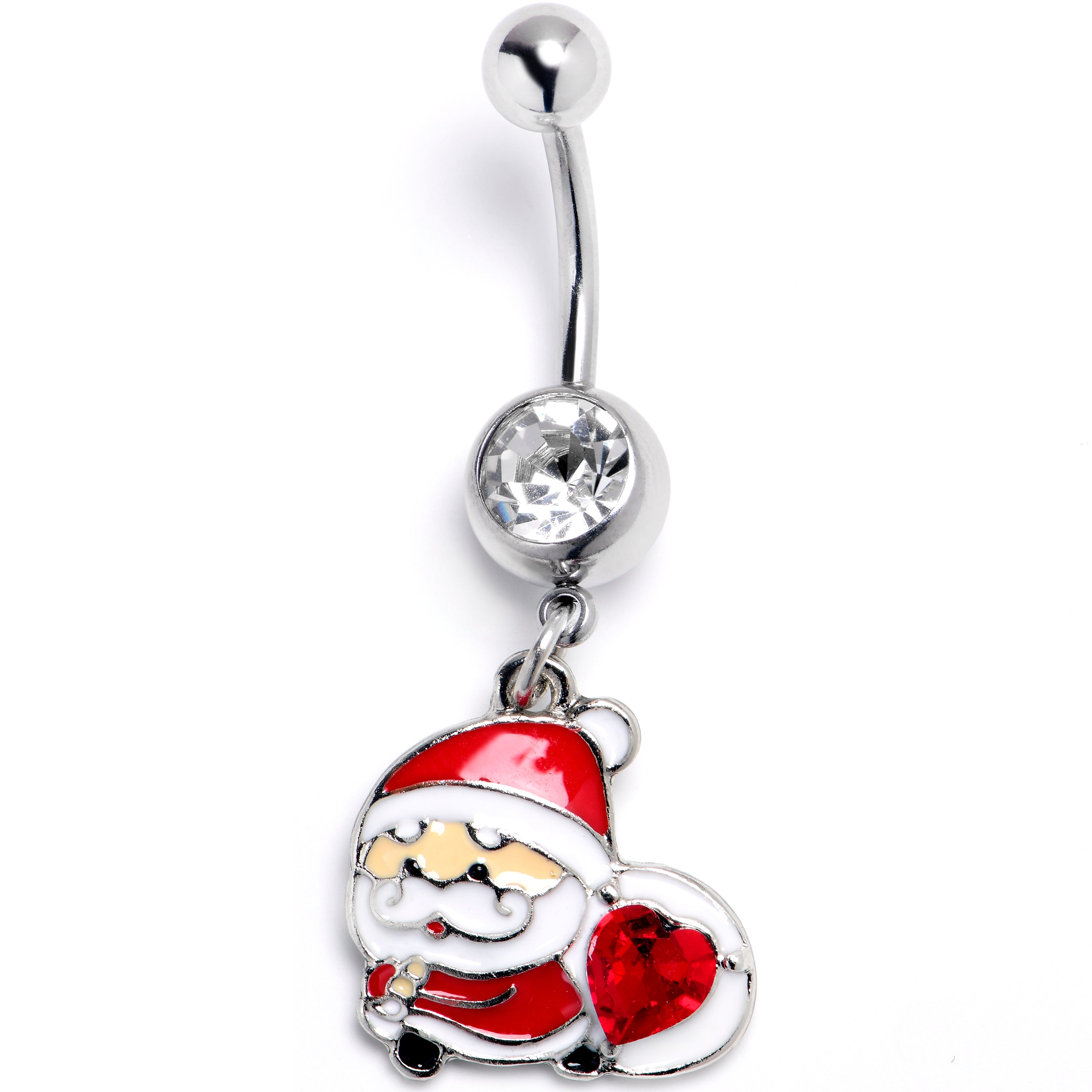 Clear Red Gem Santa Heart Bag Holiday Dangle Belly Ring