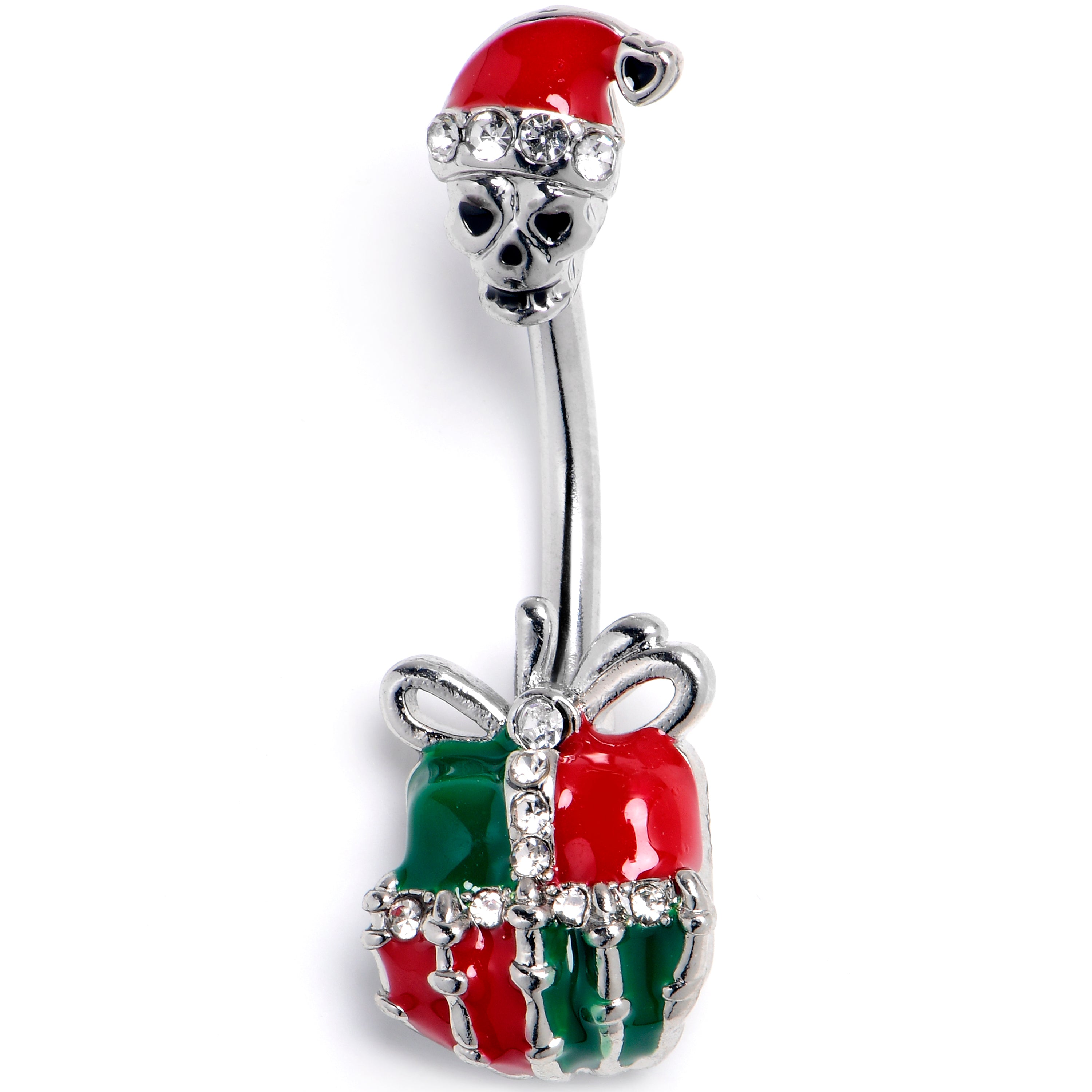 Clear Gem Santa Hat Skull Gift Hand Double Mount Belly Ring