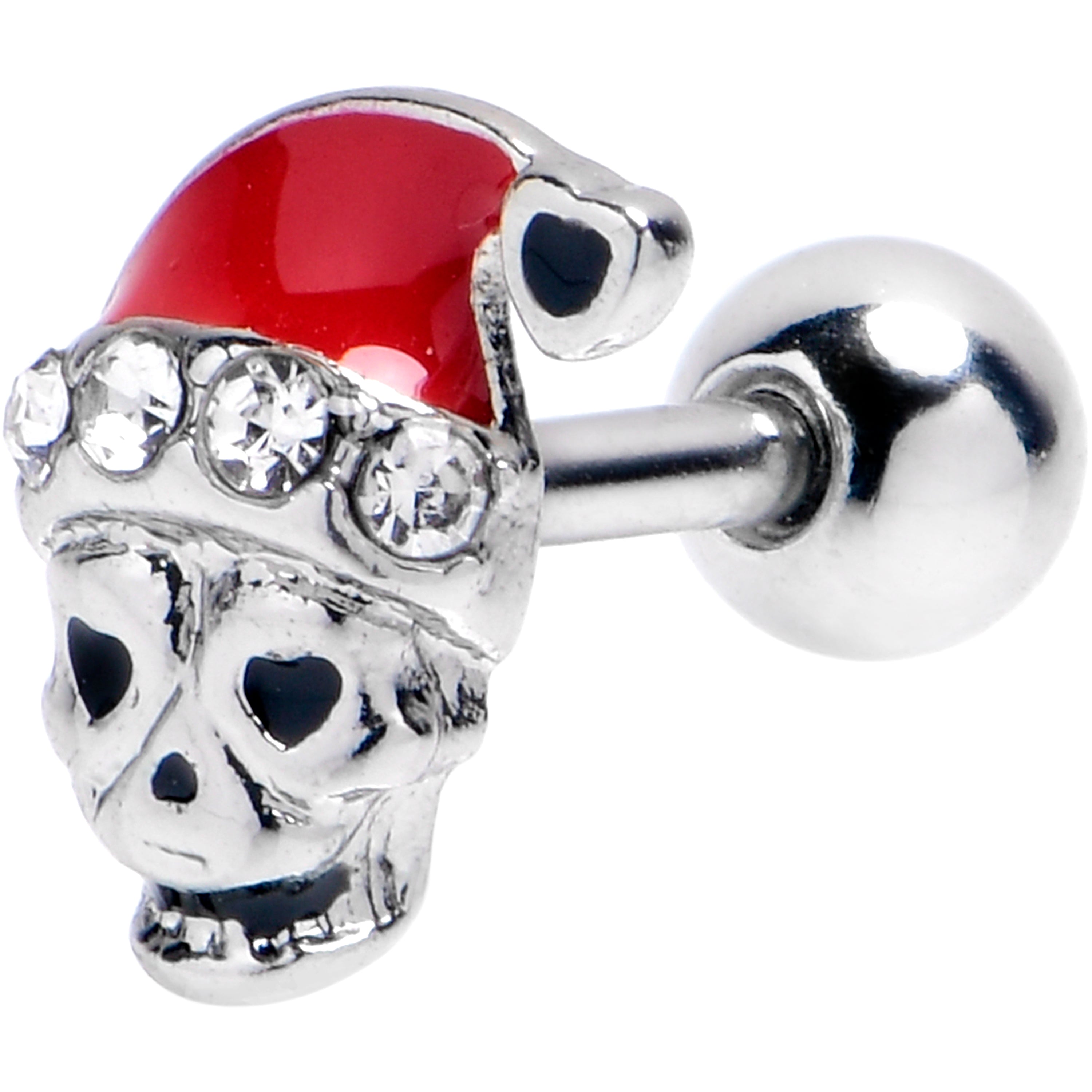 16 Gauge 1/4 Clear Gem Santa Hat Skull Cartilage Tragus Earring