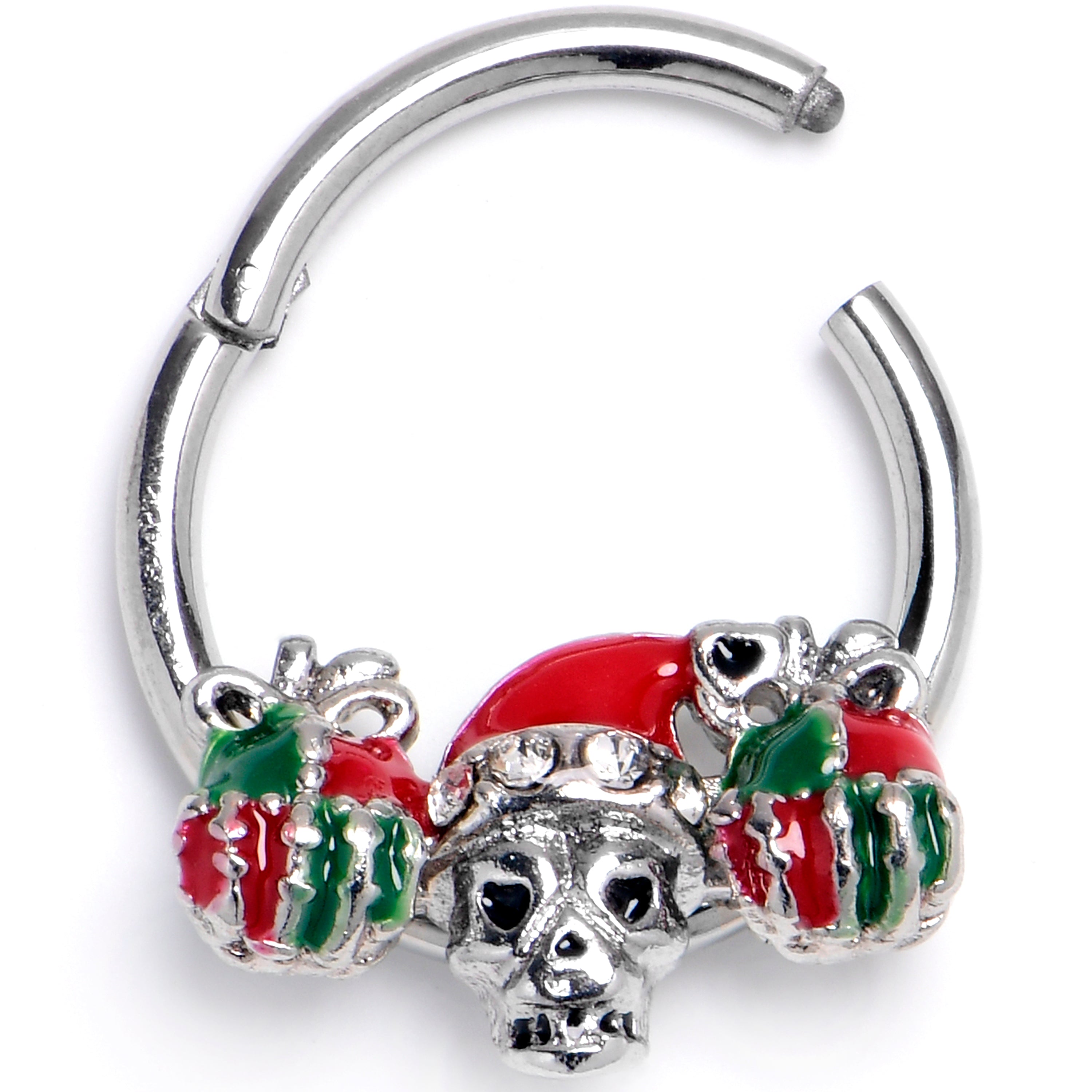 16 Gauge 3/8 Clear Gem Santa Hat Skull Gifts Hinged Segment Ring