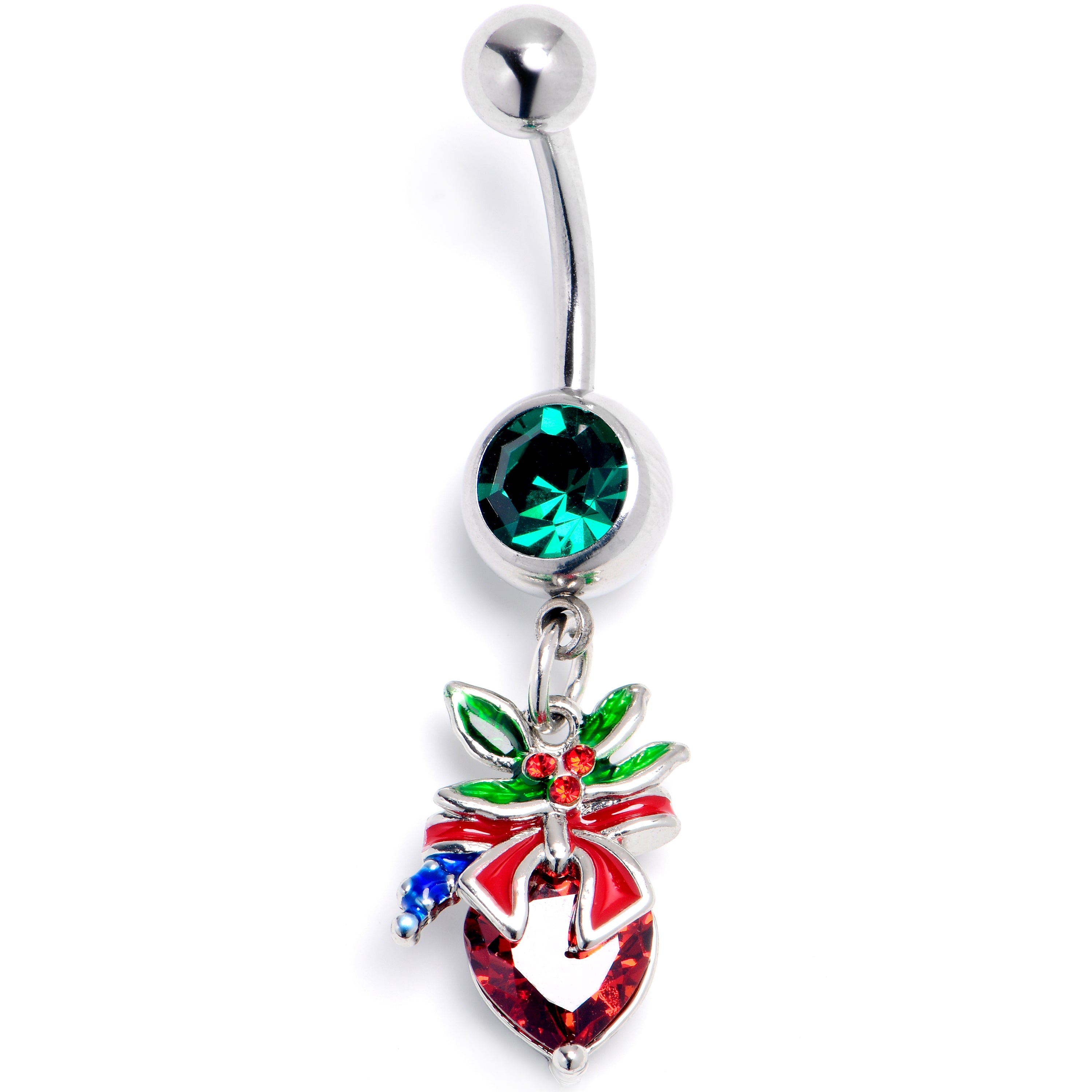 Red Green Gem Festive Holiday Ornament Dangle Belly Ring