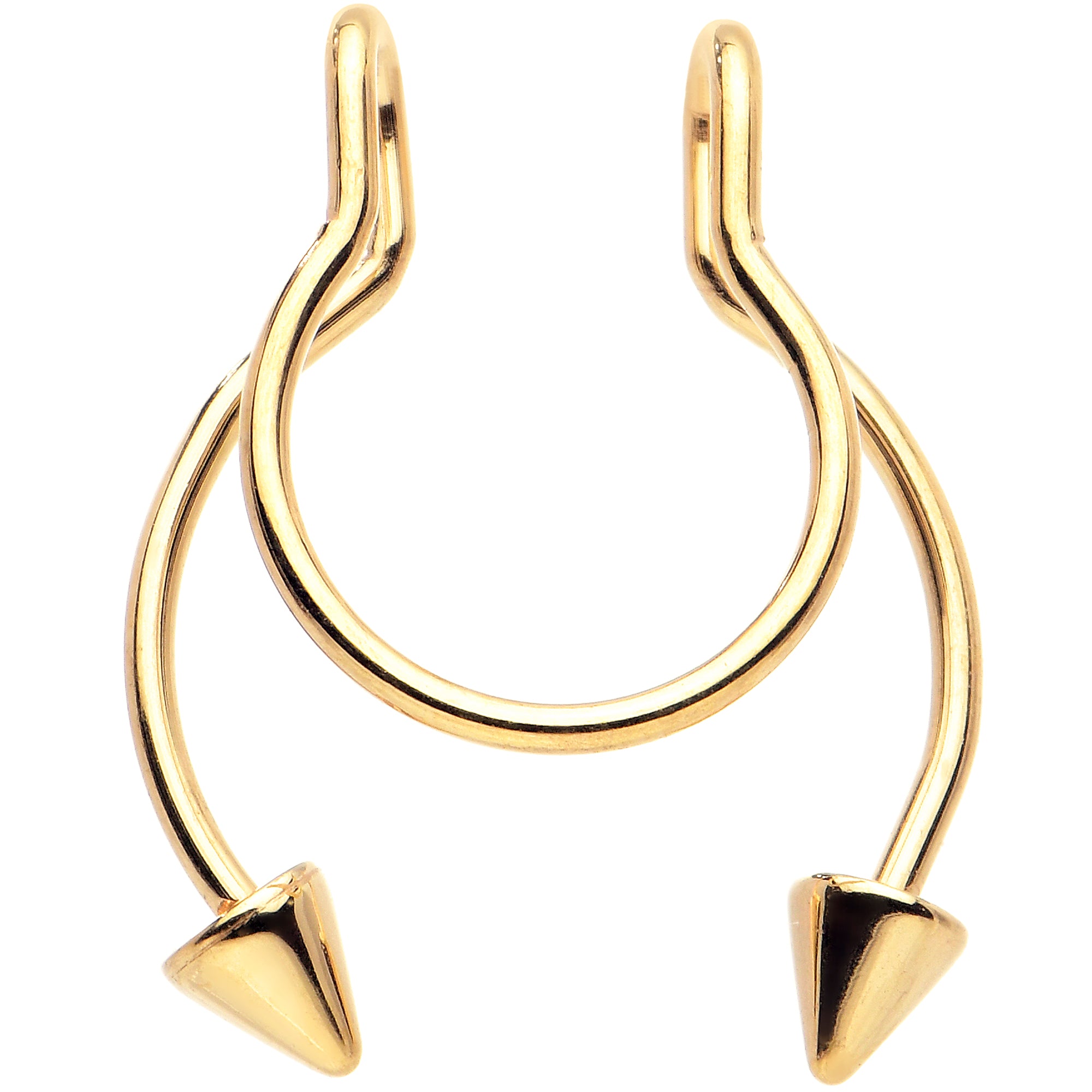 Gold Tone Horseshoe Cone Barbell Fake Nose Ring Nipple and Clip on Earring