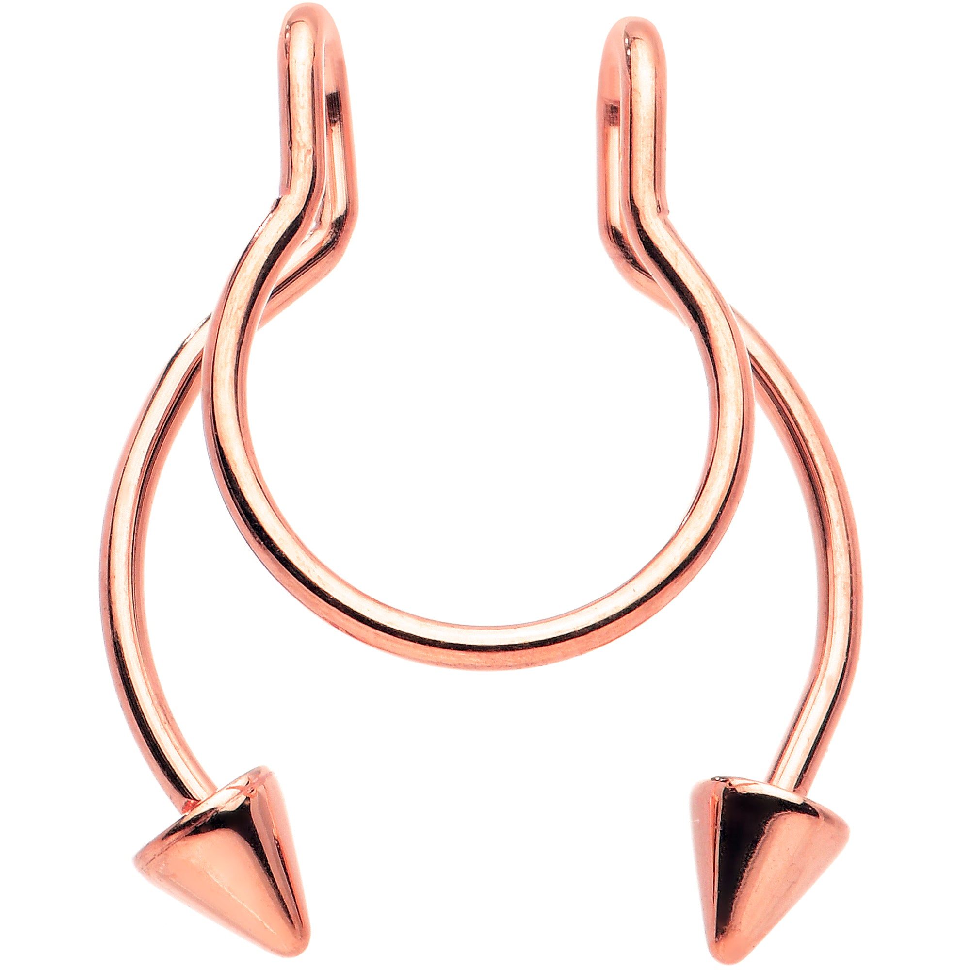 Rose Gold Tone Horseshoe Cone Barbell Fake Nose Ring Nipple and Clip on Earring